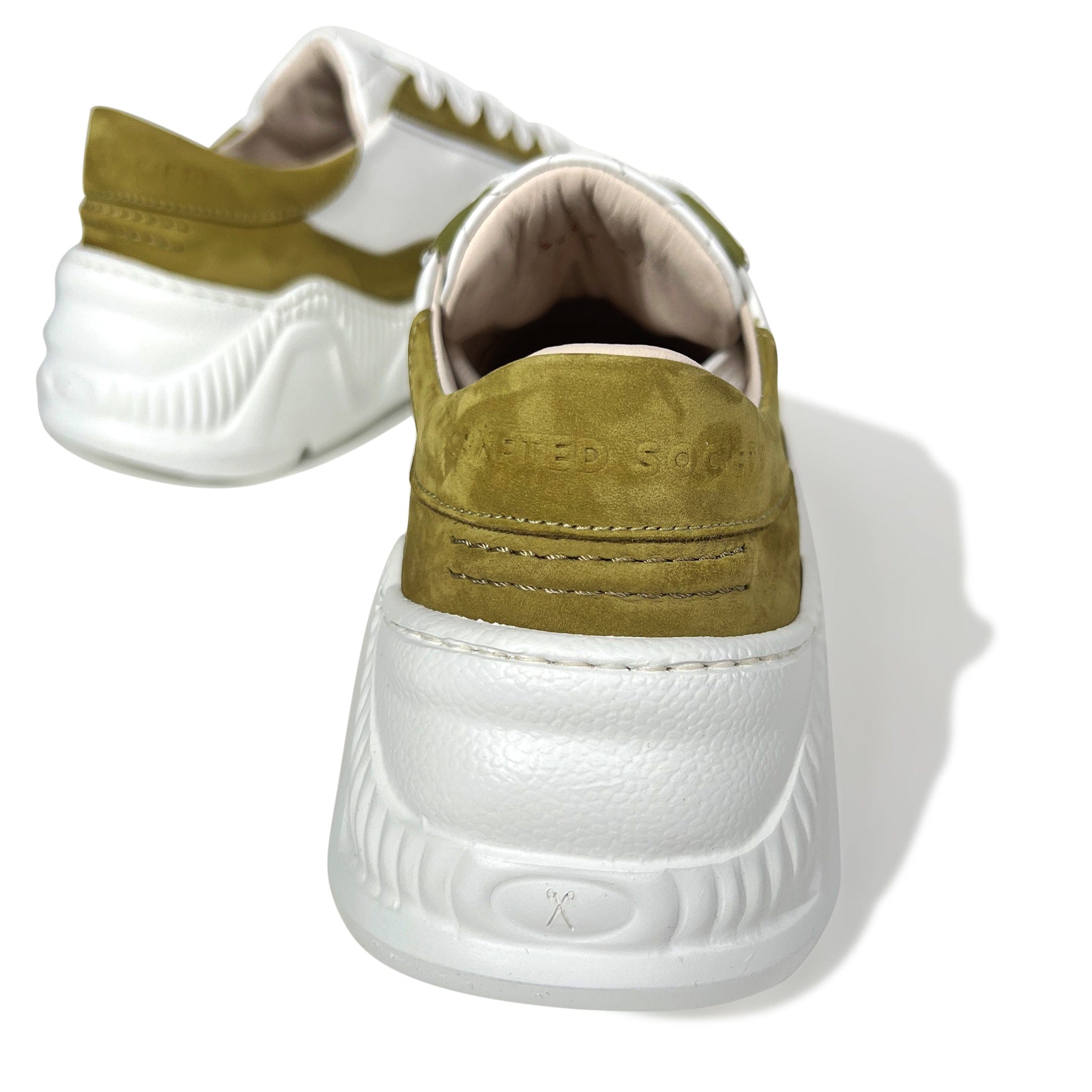 Nesto Low Top Italian Leather Sneaker | Light Olive and White | Made in Italy