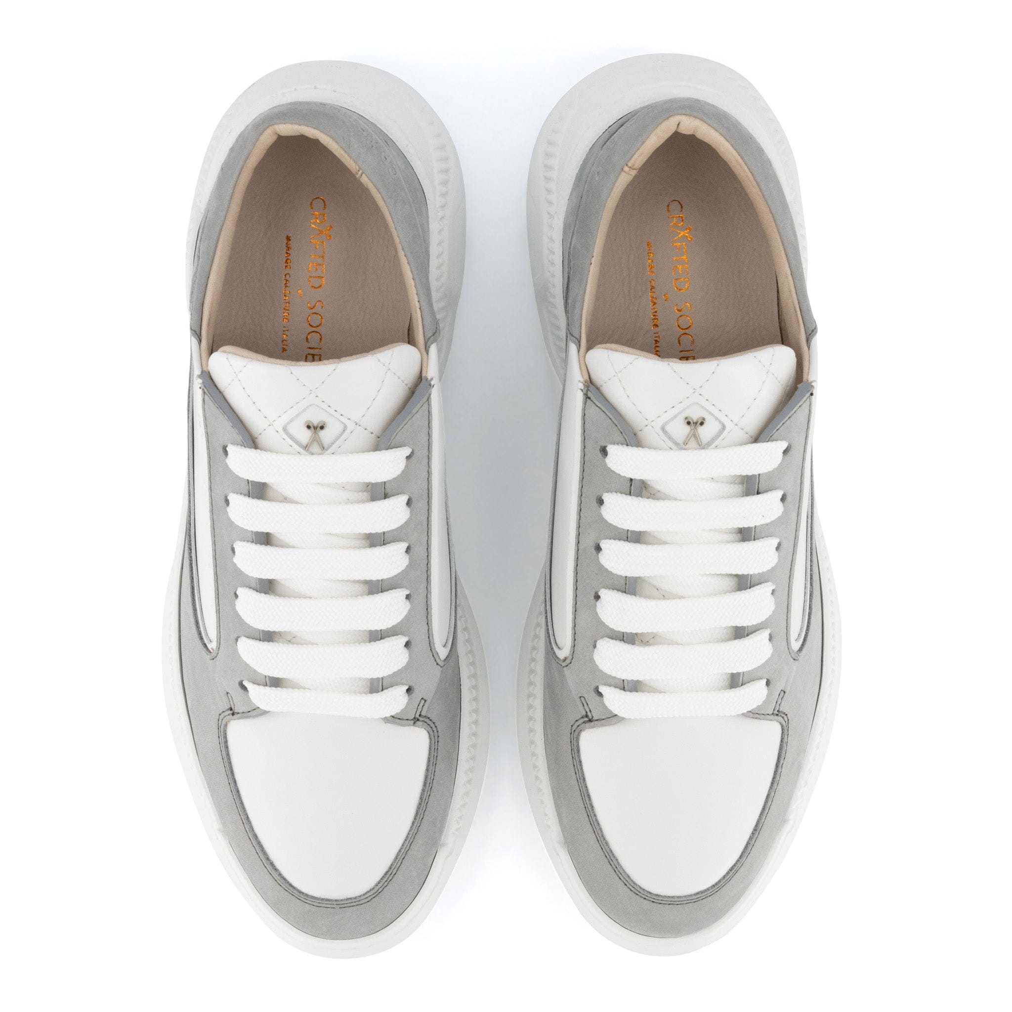 Nesto Low Top Italian Leather Sneaker | Light Grey and White | Made in Italy