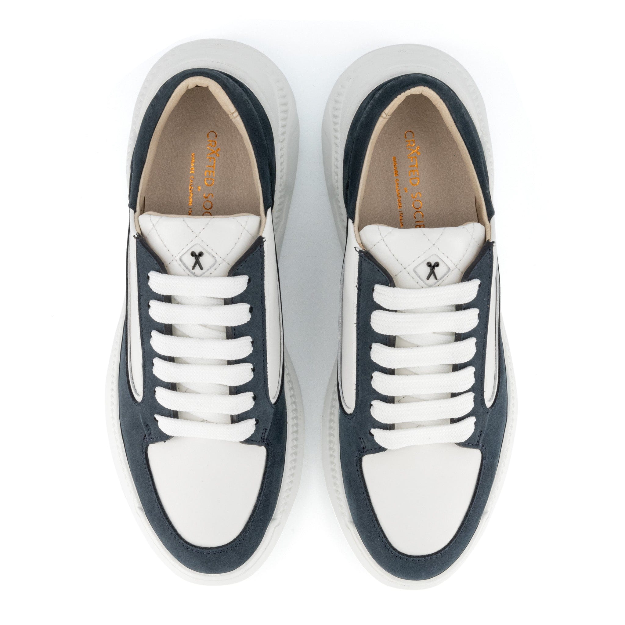 Nesto Low Top Italian Leather Sneaker | Navy and White | Made in Italy