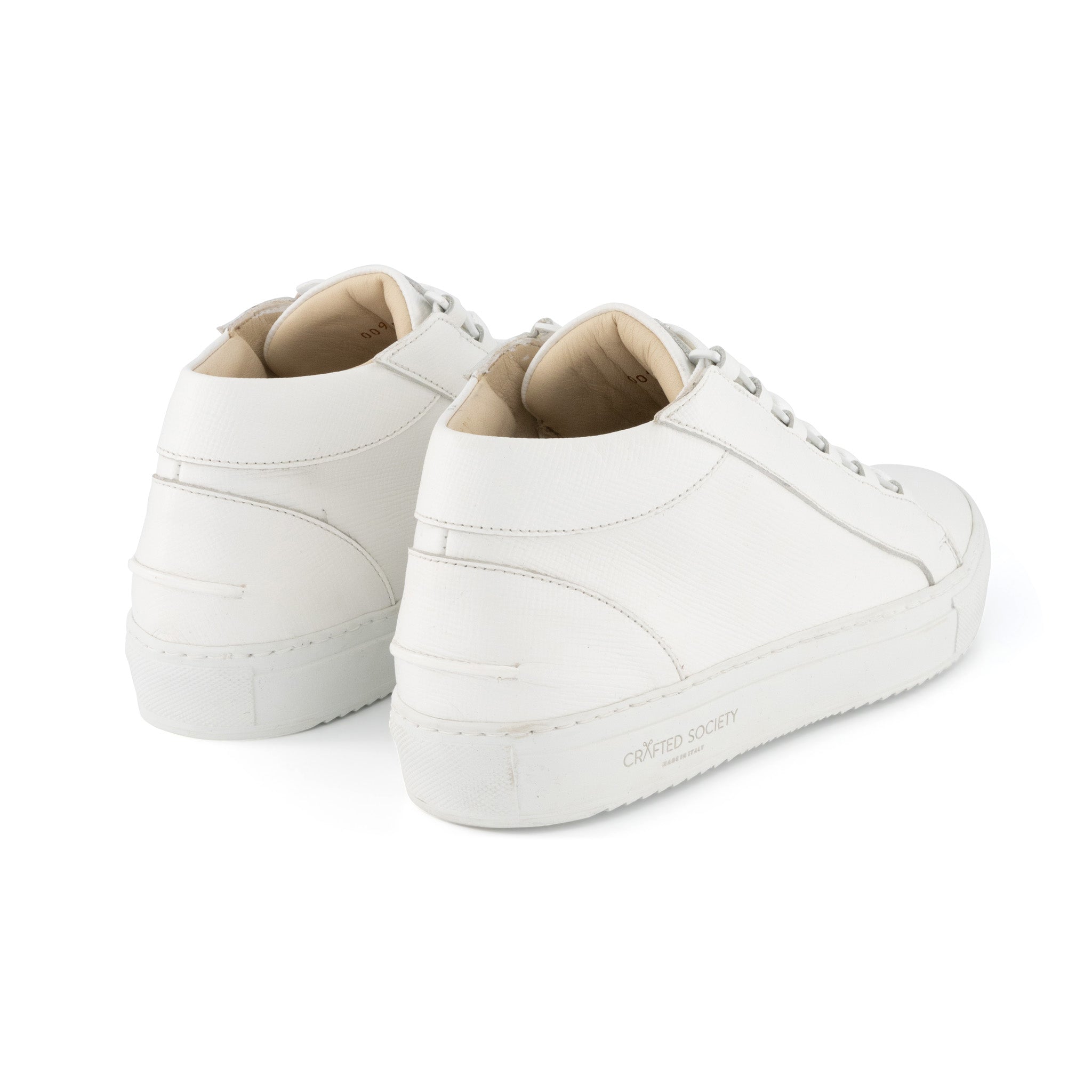 Rico Mid Sneaker | White Saffiano Leather | White Outsole | Made in Italy