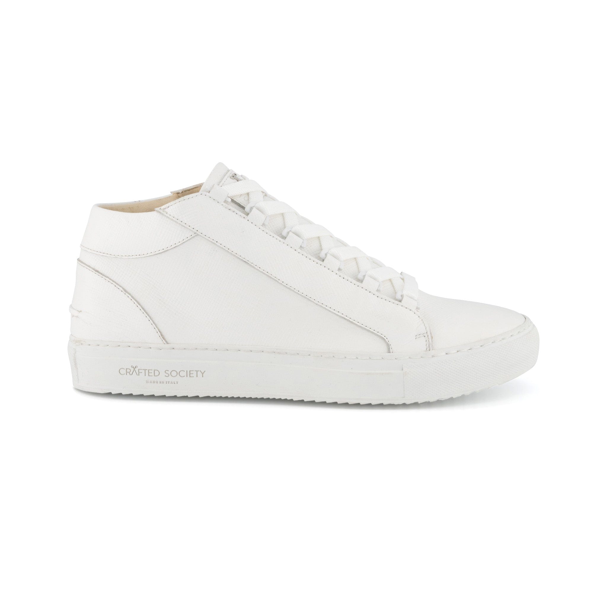Rico Mid Sneaker | White Saffiano Leather | White Outsole | Made in Italy