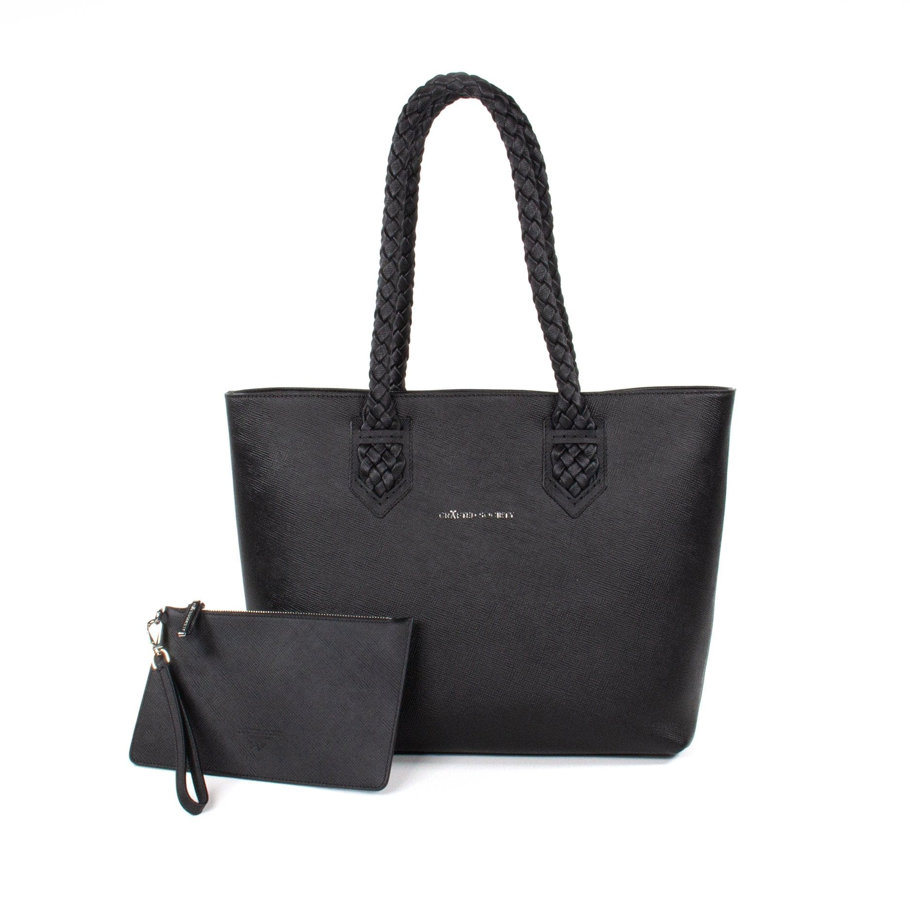 Luisa Tote Black Saffiano Leather with Leather Pouch Sideview