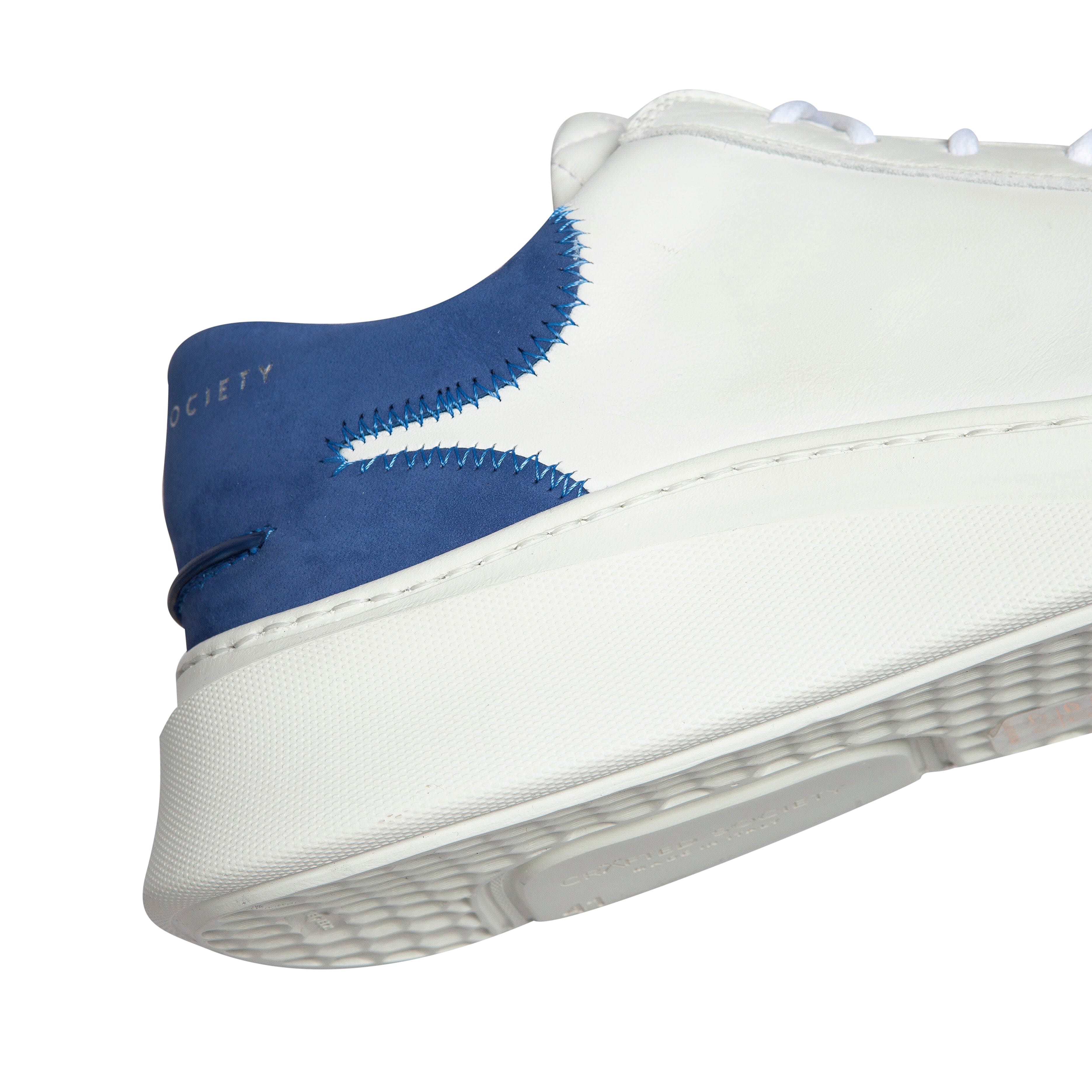 Matteo Low Top Sneaker | White & Royal Blue Full Grain Leather | Made in Italy