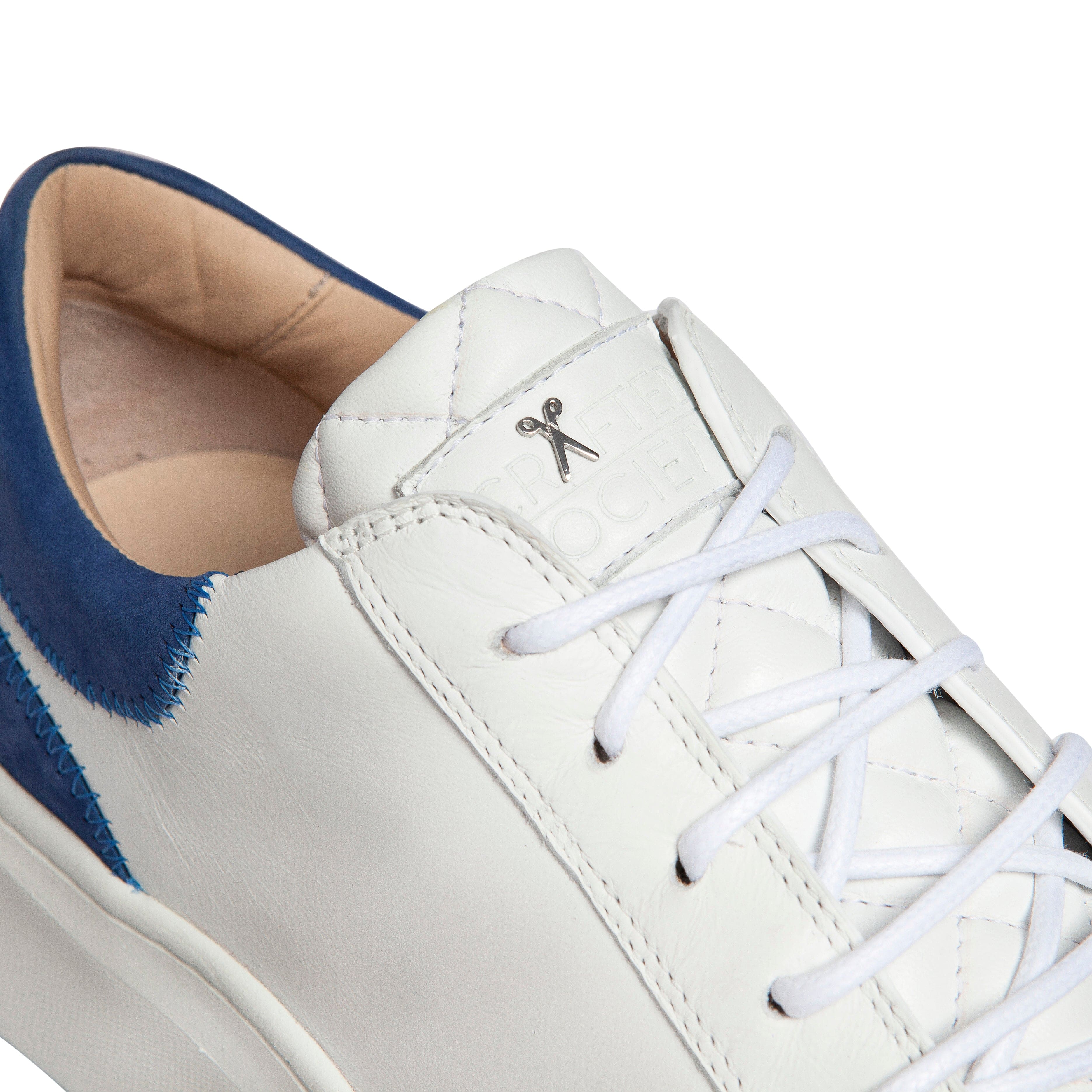 Matteo Low Top Sneaker | White & Royal Blue Full Grain Leather | Made in Italy