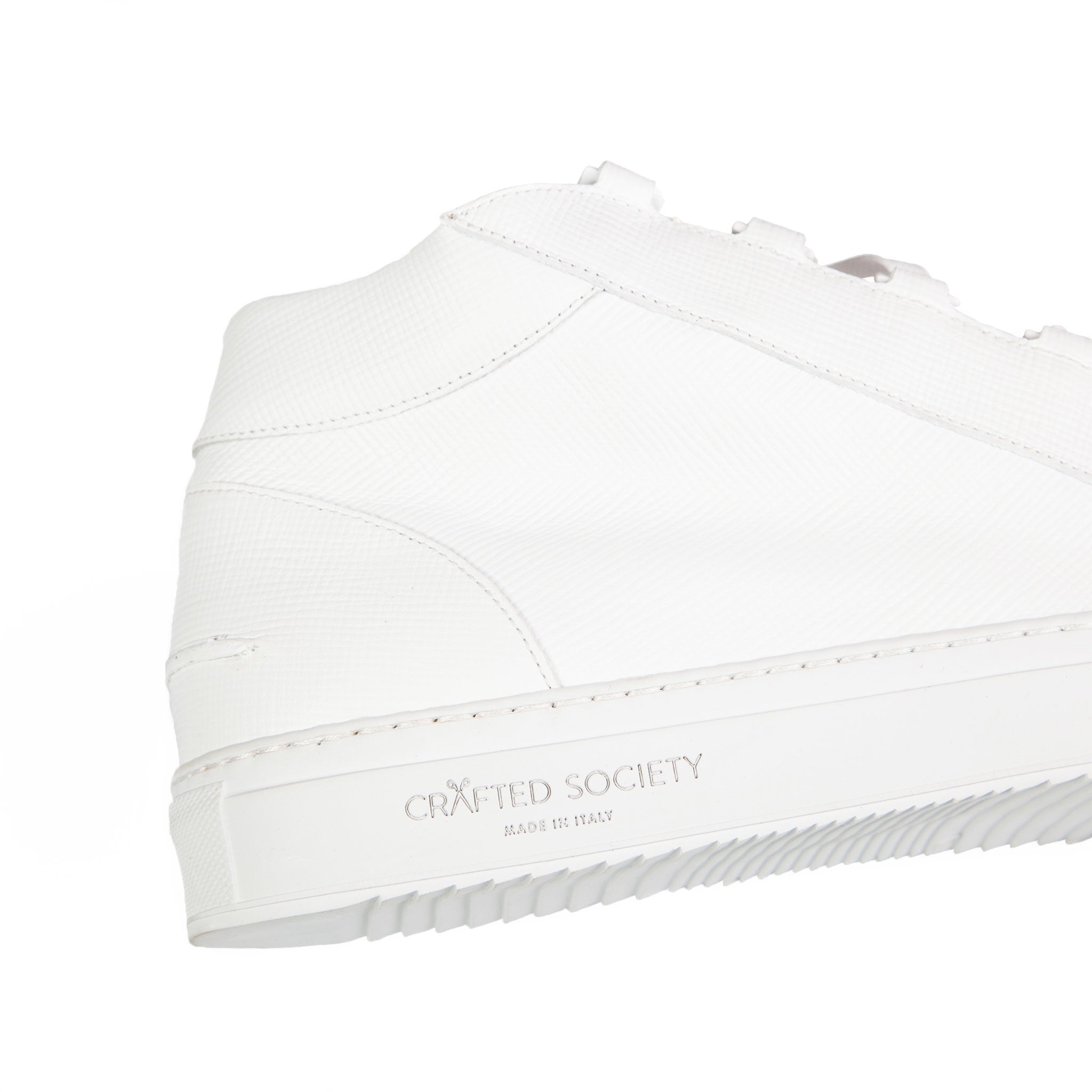 Rico Mid Luxury Sneaker White Saffiano Leather White Outsole Detailview