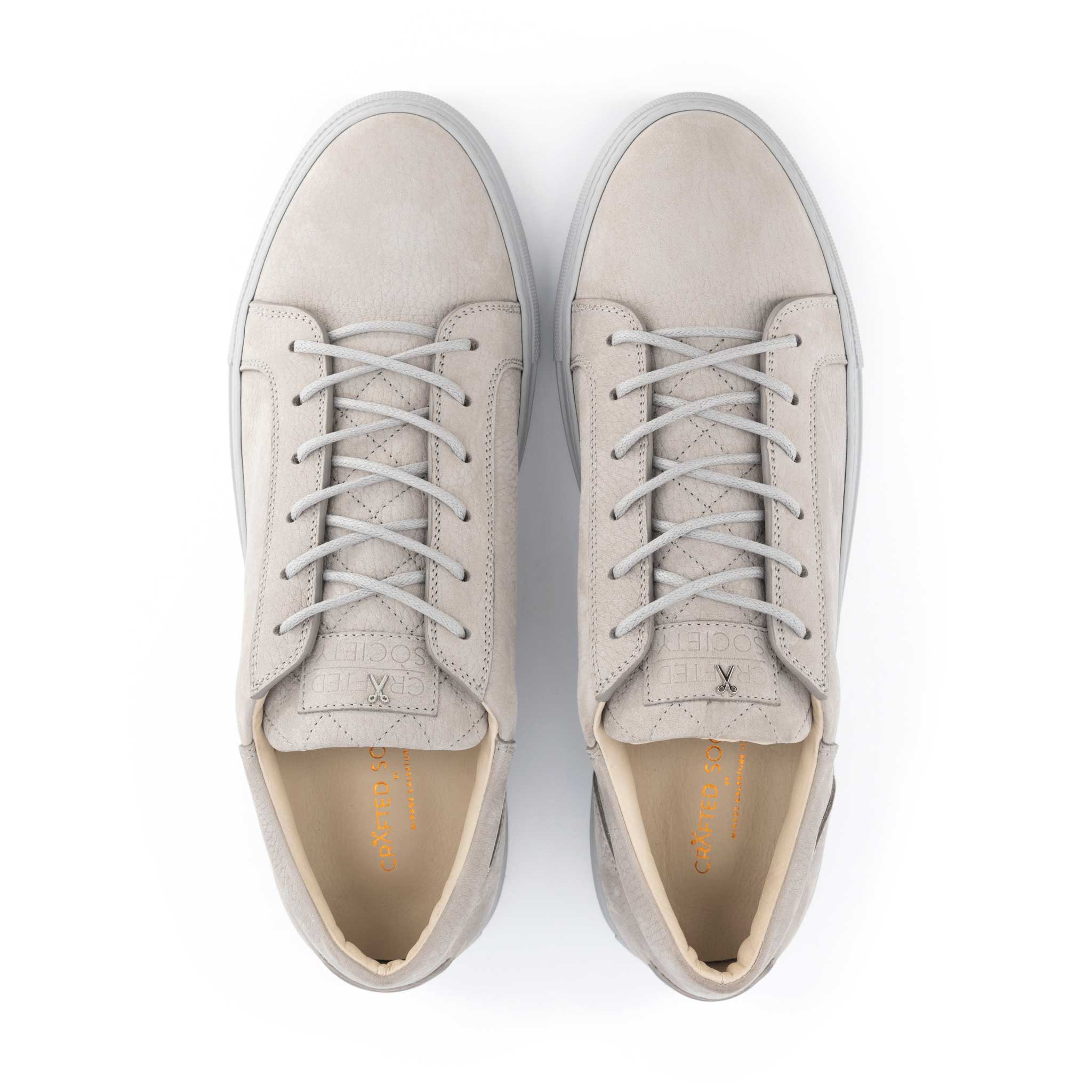 italian leather sneaker in pearl grey nubuck calf leather