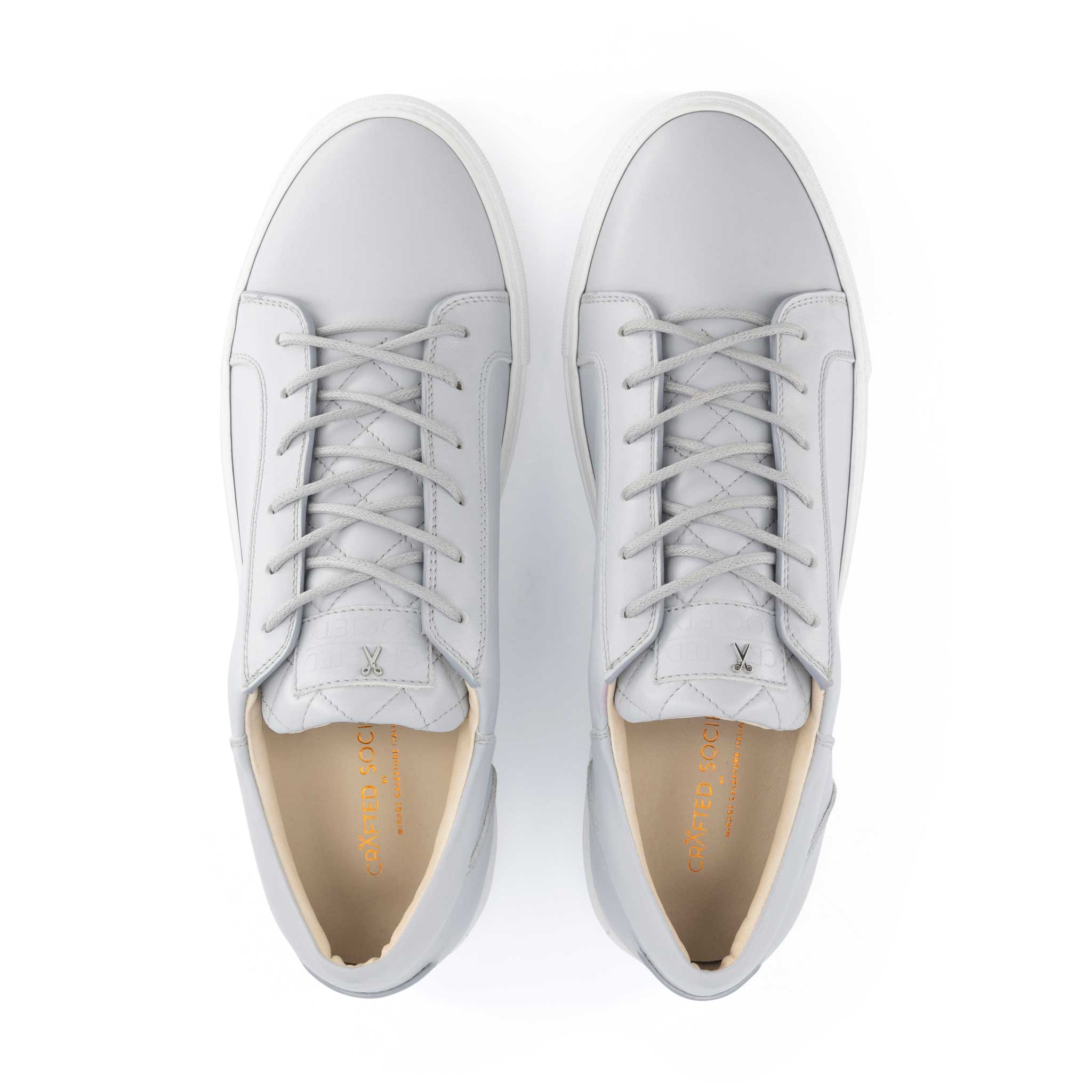 Italian leather sneaker in pearl grey top grain leather with white outsole