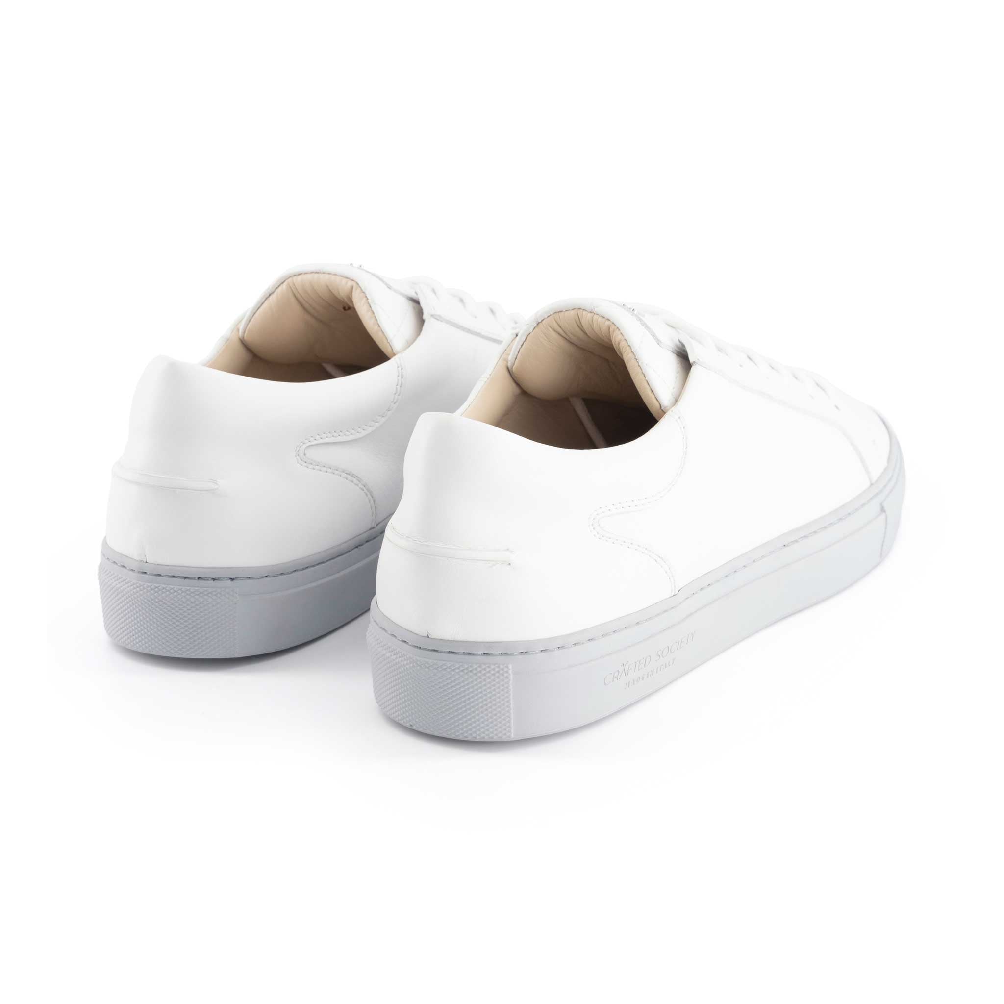 italian leather sneaker in white fullgrain leather with pearl grey outsole