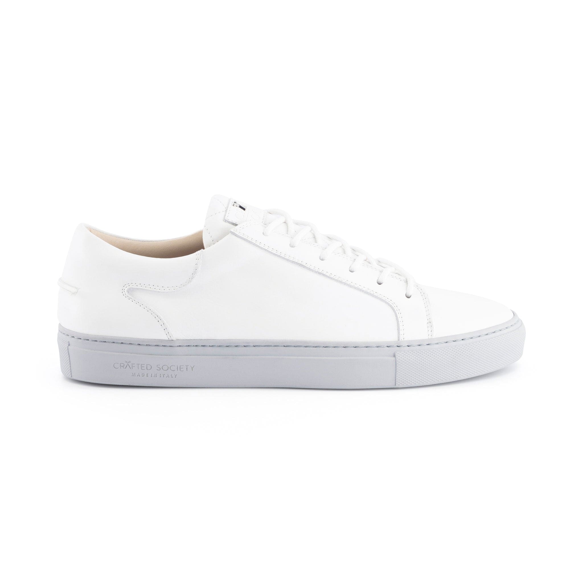 italian leather sneaker in white fullgrain leather with pearl grey outsole