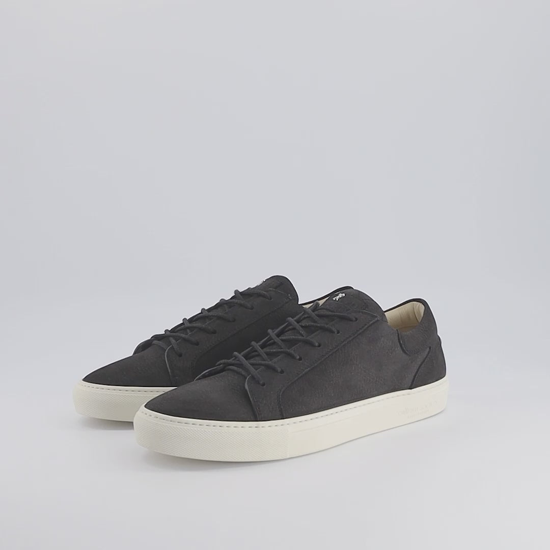 Italian leather sneaker in black nubuck leather with white outsole video
