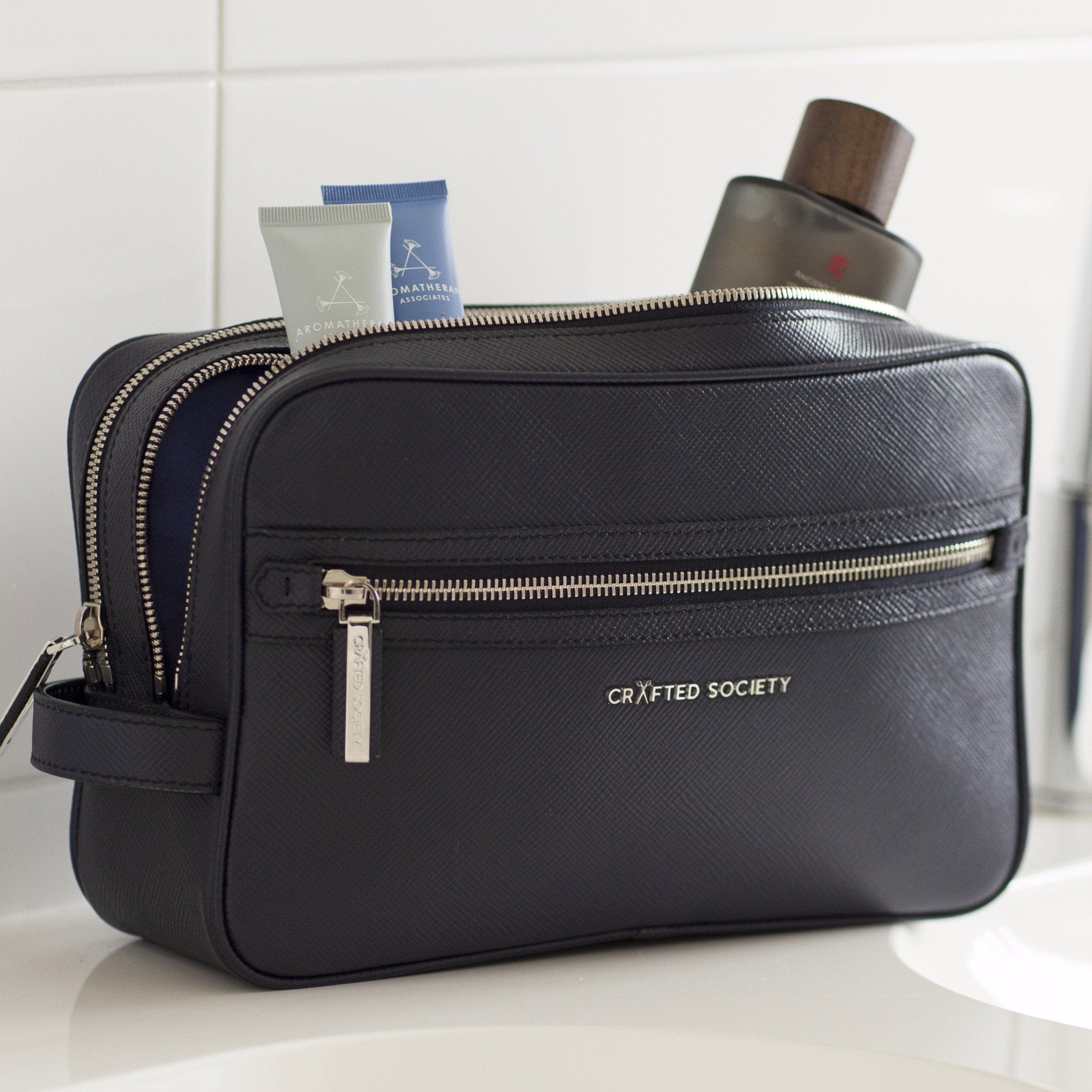 Edy Wash Bag | Navy Saffiano Leather | Made in Italy