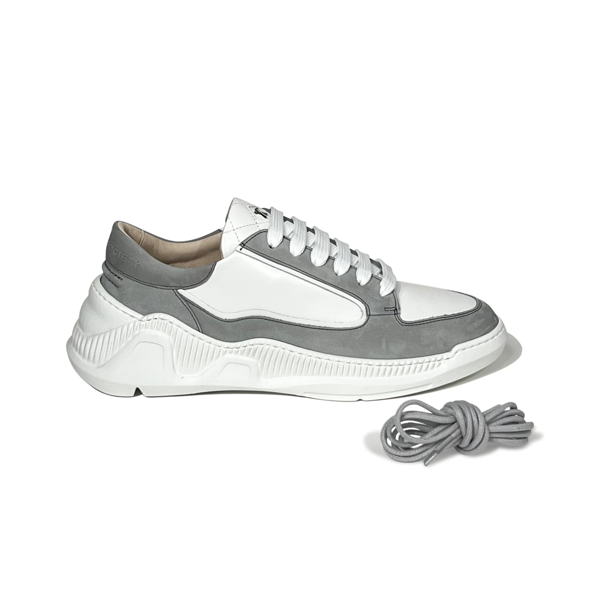 Nesto Low Top Italian Leather Sneaker | Light Grey and White | White Outsole | Made in Italy