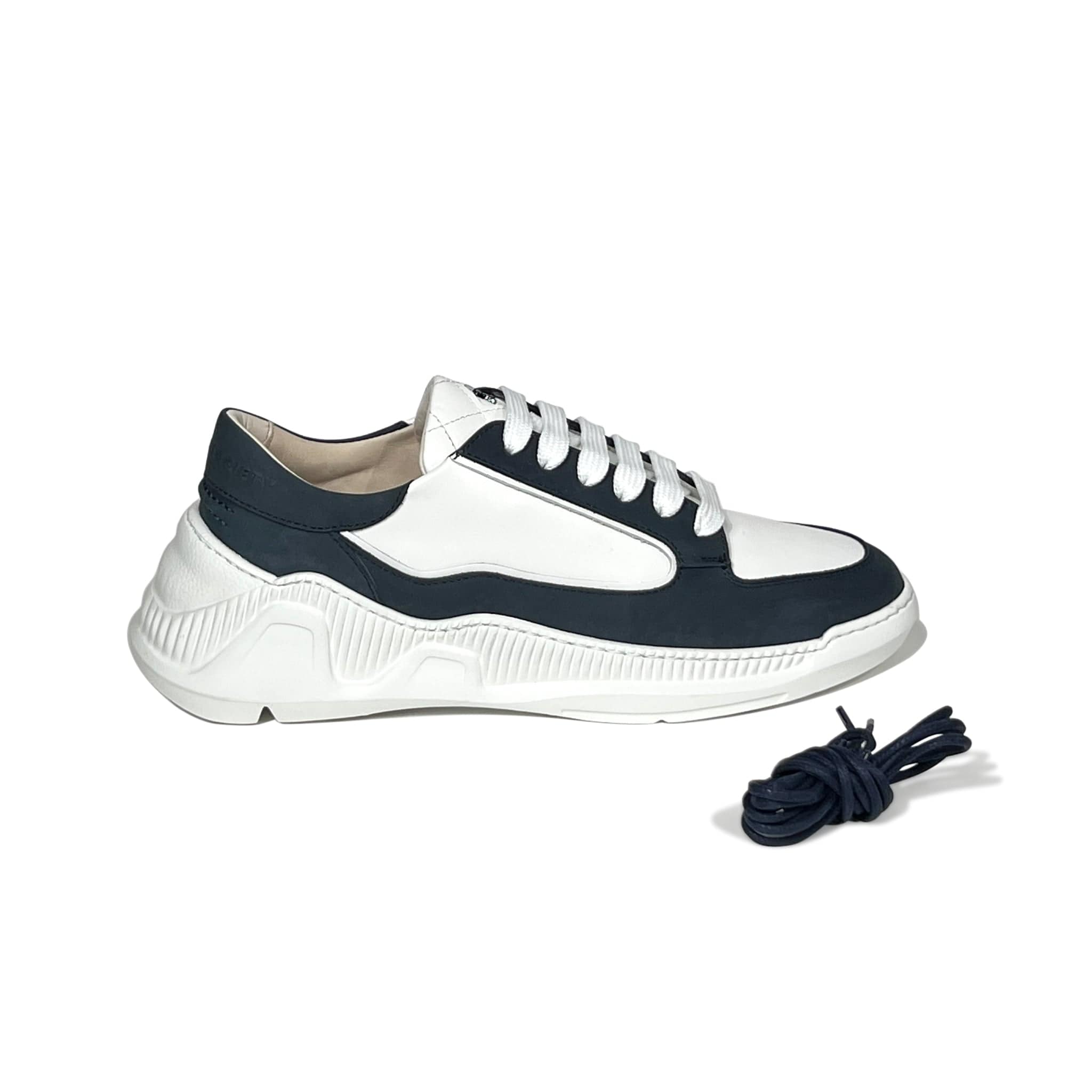 Nesto Low Top Italian Leather Sneaker | Navy and White | Made in Italy | Size 40