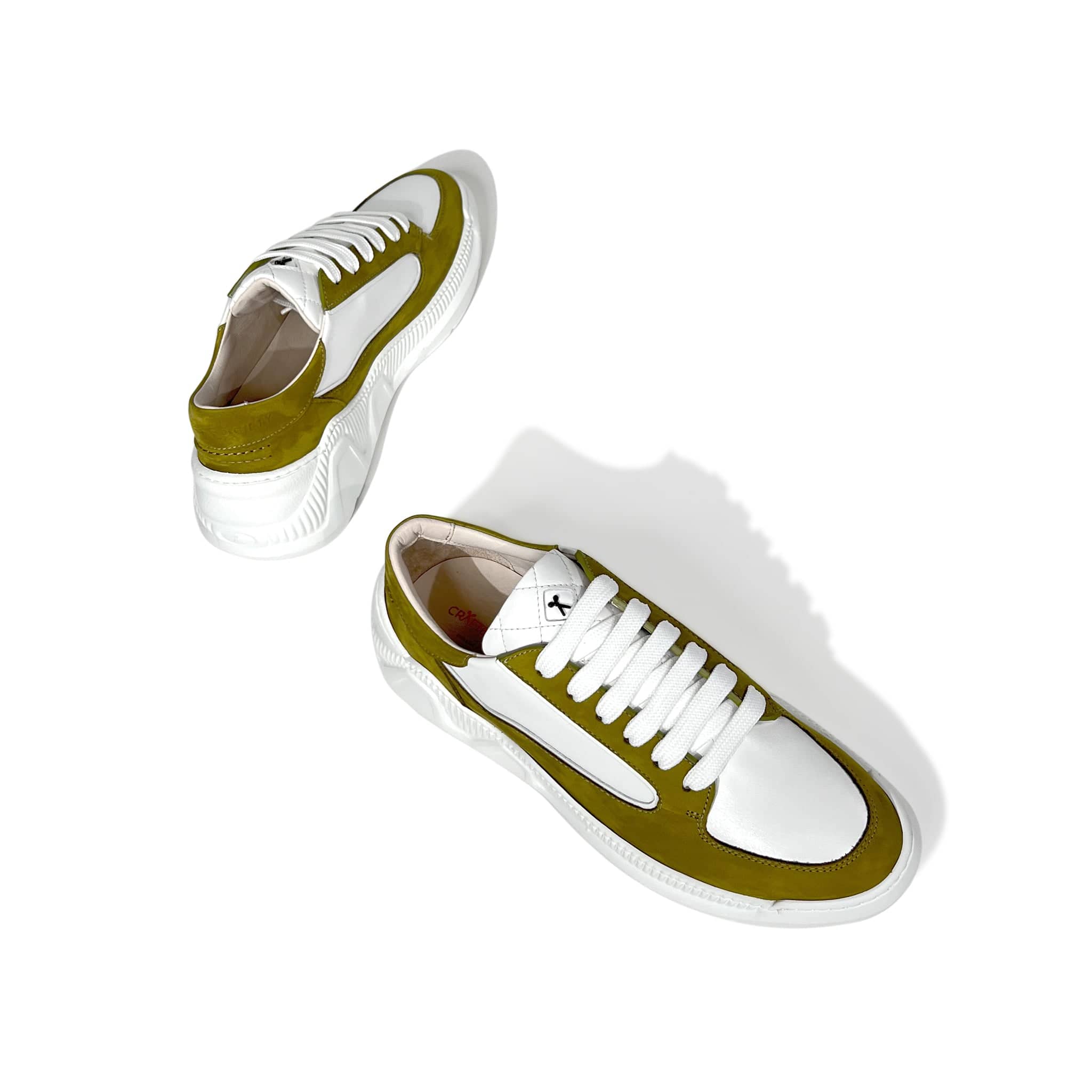 Nesto Low Top Italian Leathern Sneaker | Light Olive and White | White Outsole | Made in Italy