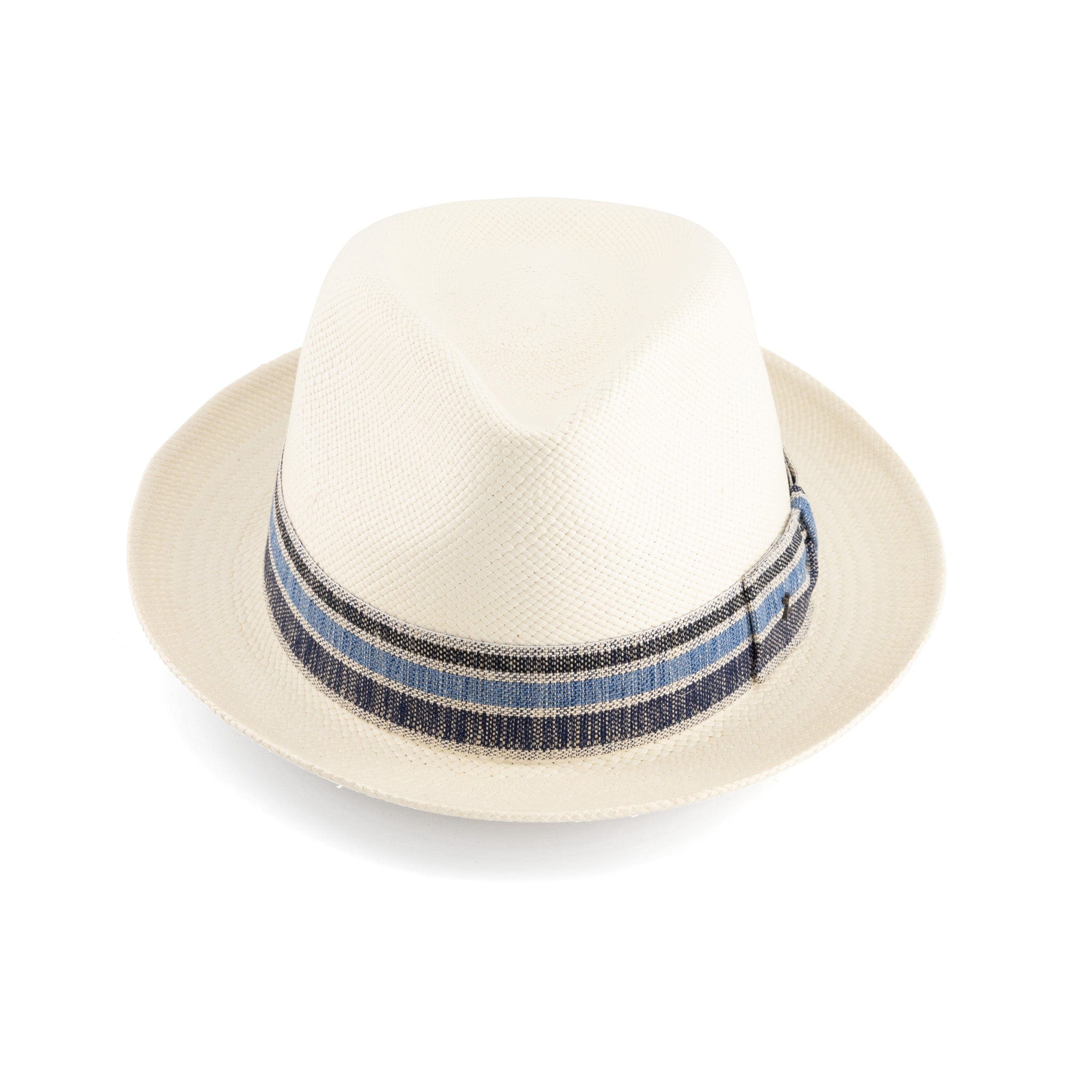 Unisex | Trilby Panama Hat | White Toquilla | Blue Multi Band | Made in Italy