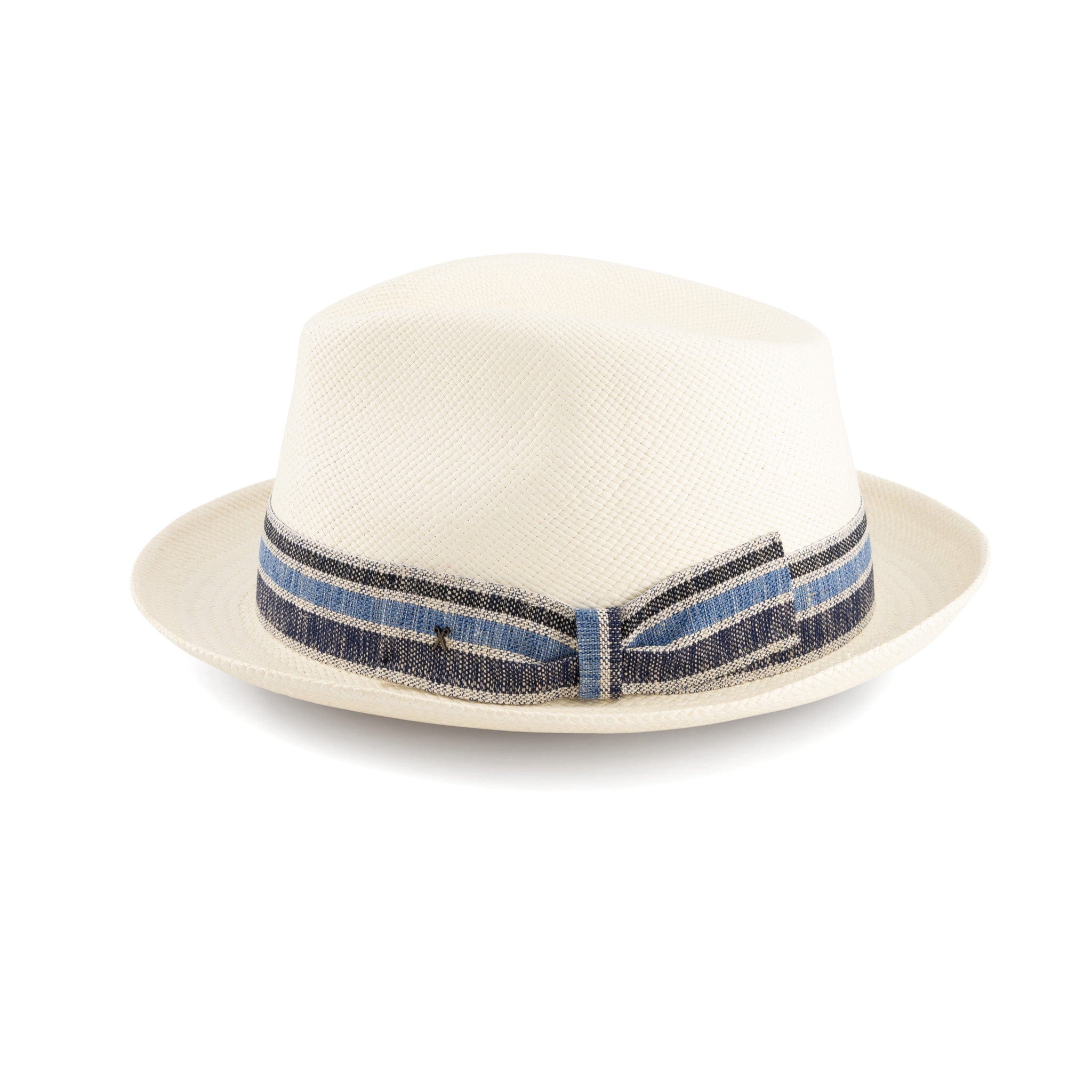 Unisex | Trilby Panama Hat | White Toquilla | Blue Multi Band | Made in Italy
