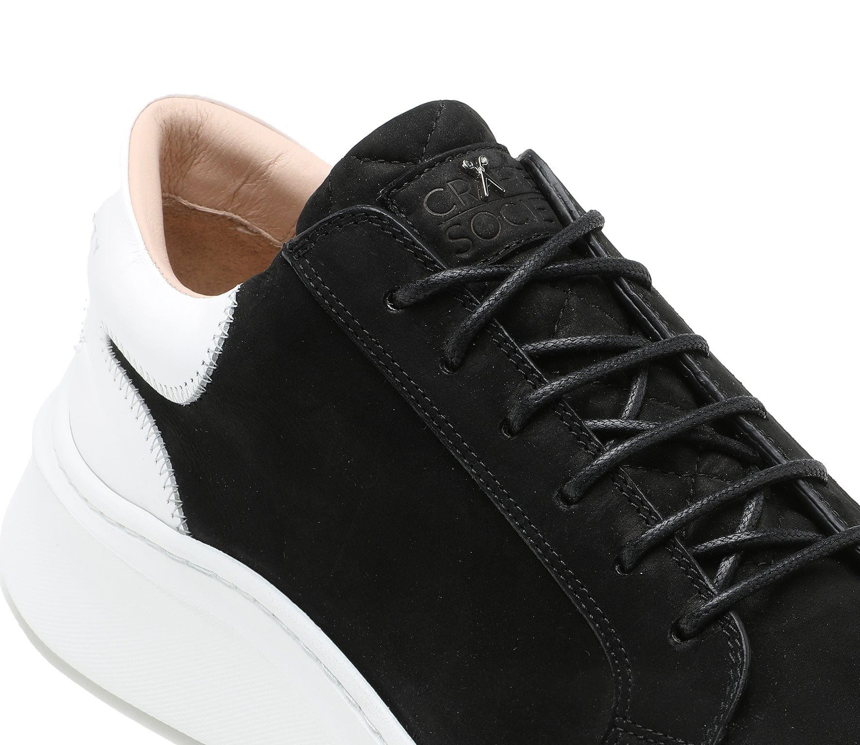 Matteo Low Top Sneaker | Black Nubuck & White Full Grain Leather | White Outsole | Made in Italy