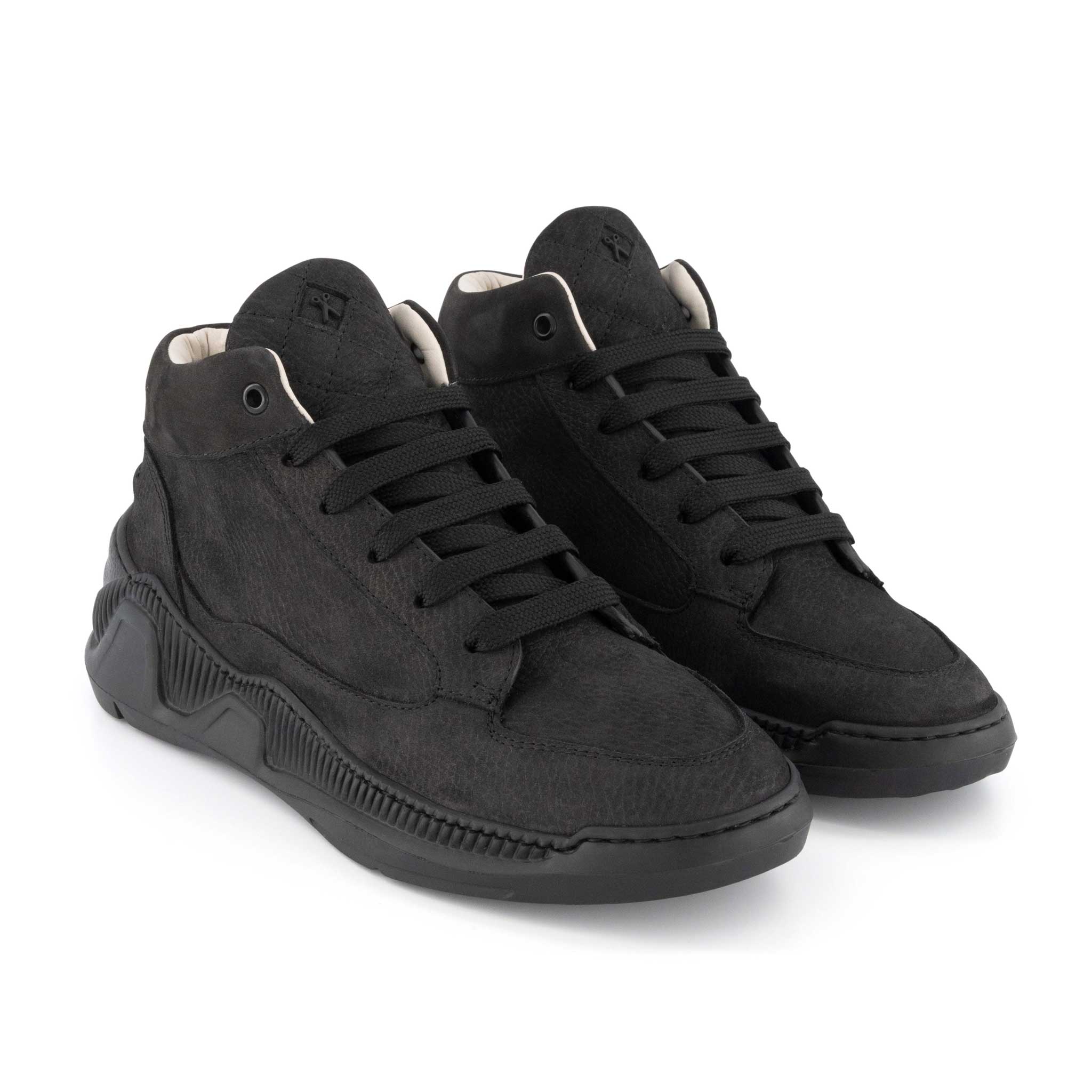 Dante Mid Top Sneaker - Black Nubuck Italian Leather | Black Outsole | Made in Italy