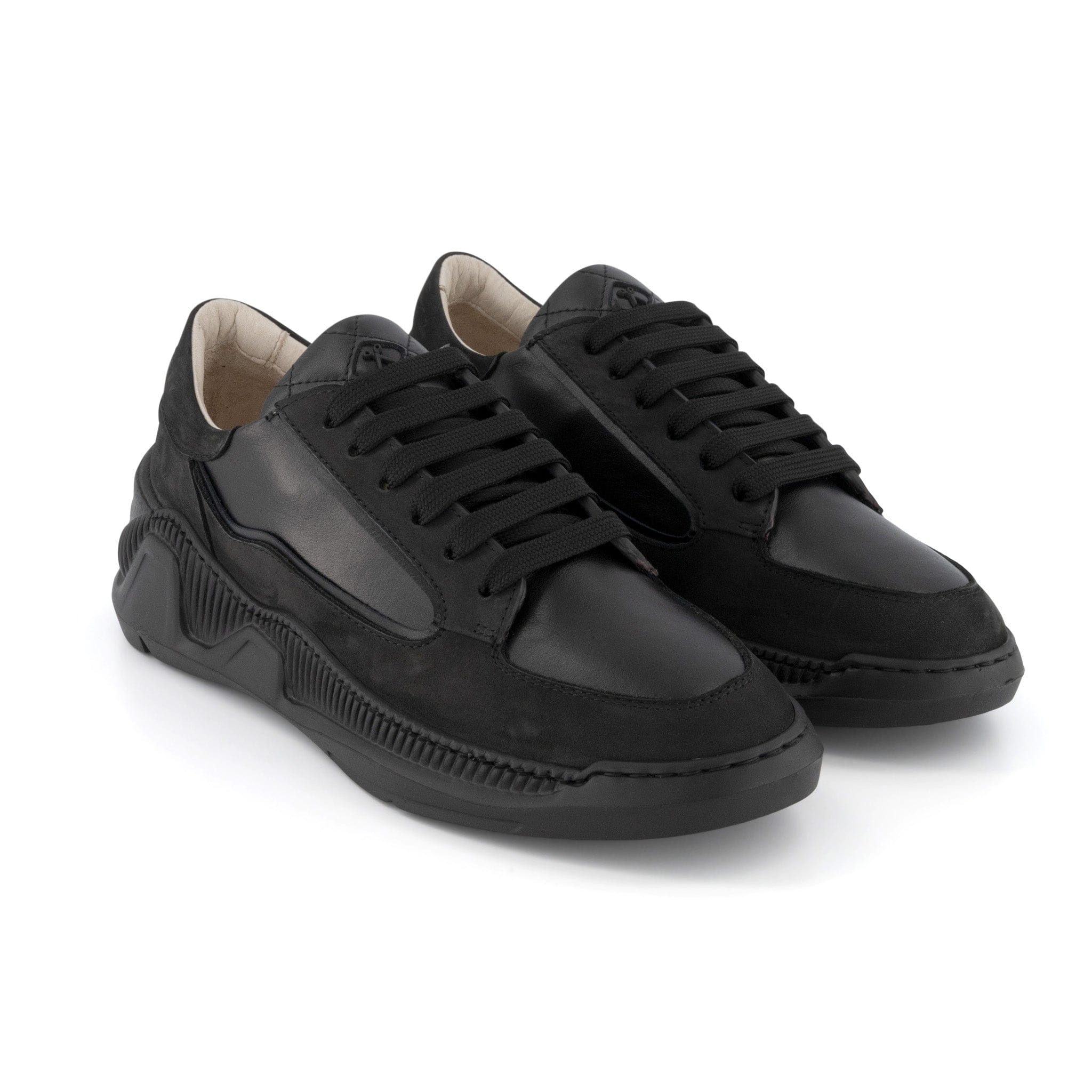 Nesto Low Top Italian Leather Sneaker | All Black | Black Outsole | Made in Italy