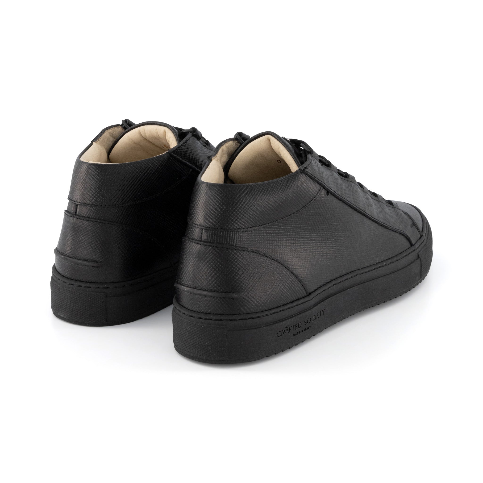 Rico Mid Sneaker | Black Saffiano Leather | Black Outsole | Made in Italy