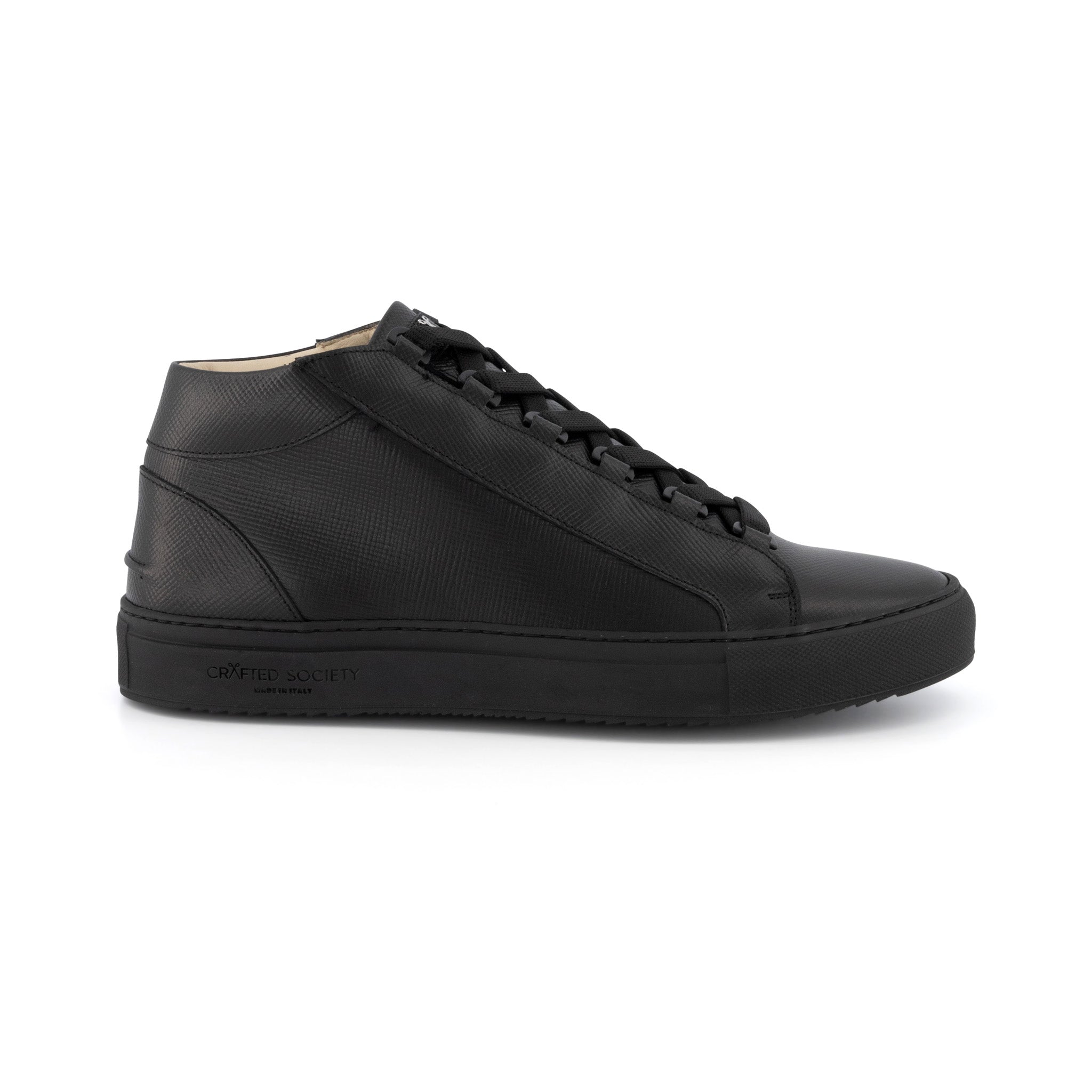Rico Mid Sneaker | Black Saffiano Leather | Black Outsole | Made in Italy