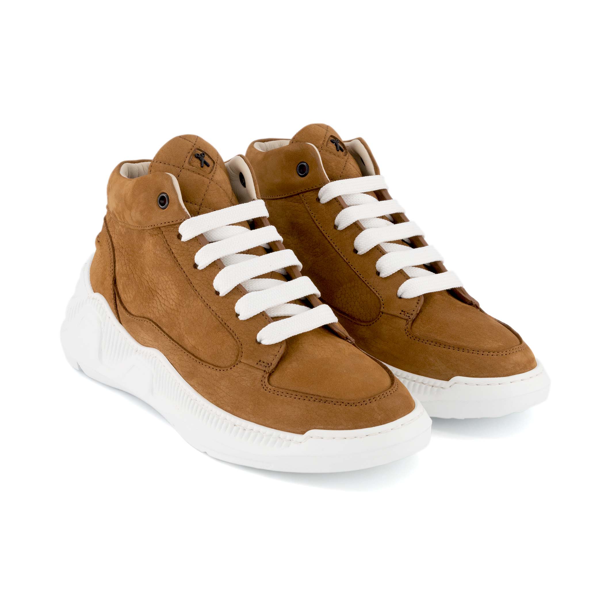 Dante Mid Top Sneaker | Cognac Nubuck Italian Leather | White Outsole | Made in Italy