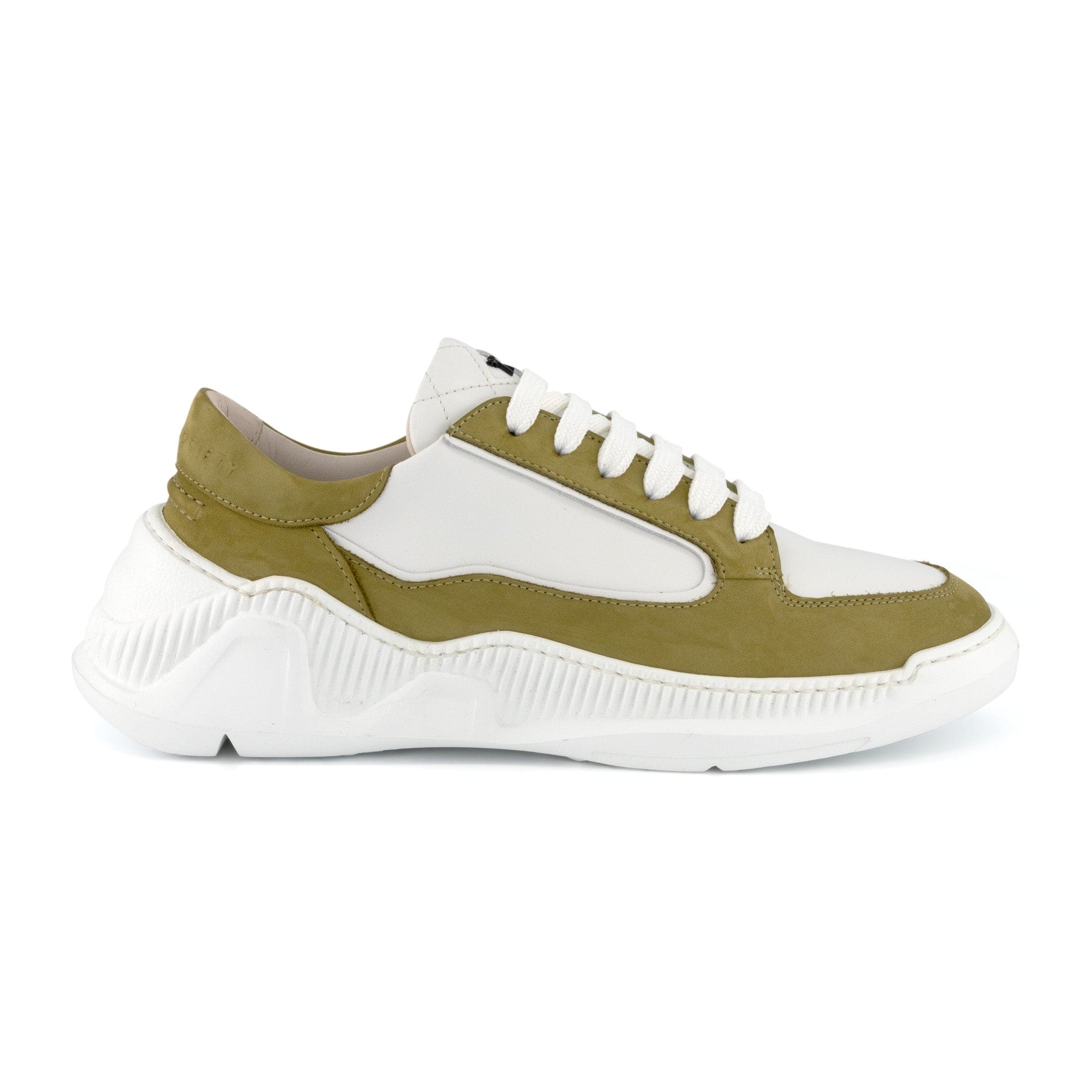 Nesto Low Top Italian Leather Sneaker | Light Olive and White | Made in Italy | Sizes 37, 40