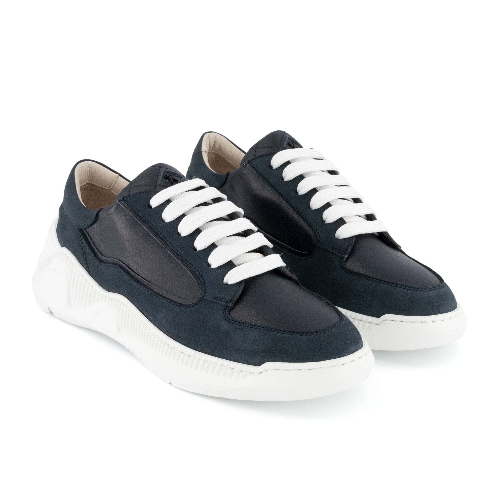 Nesto Low Top Italian Leather Sneaker - All Navy | White Outsole | Made in Italy