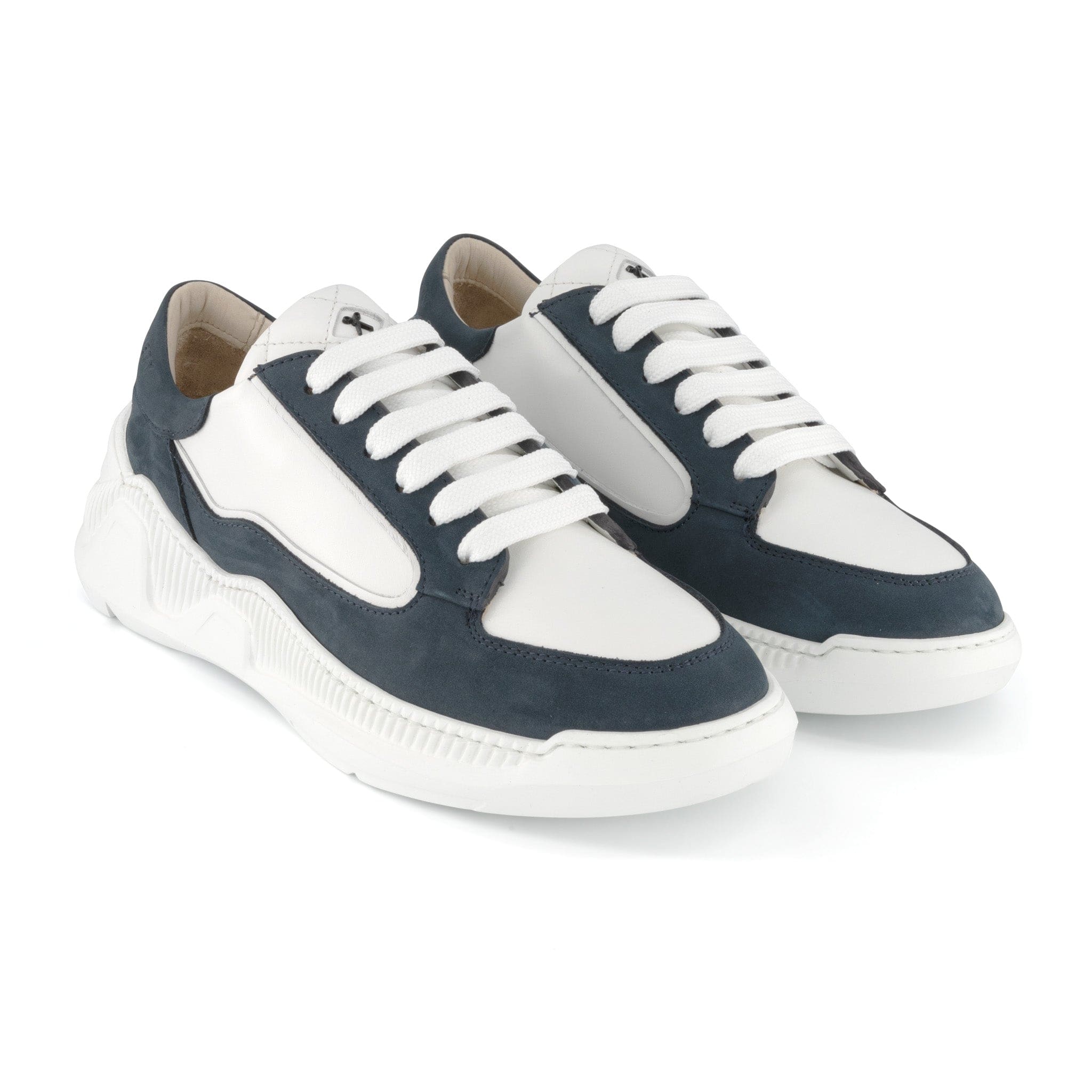 Nesto Low Top Italian Leather Sneaker | Navy and White | White Outsole | Made in Italy