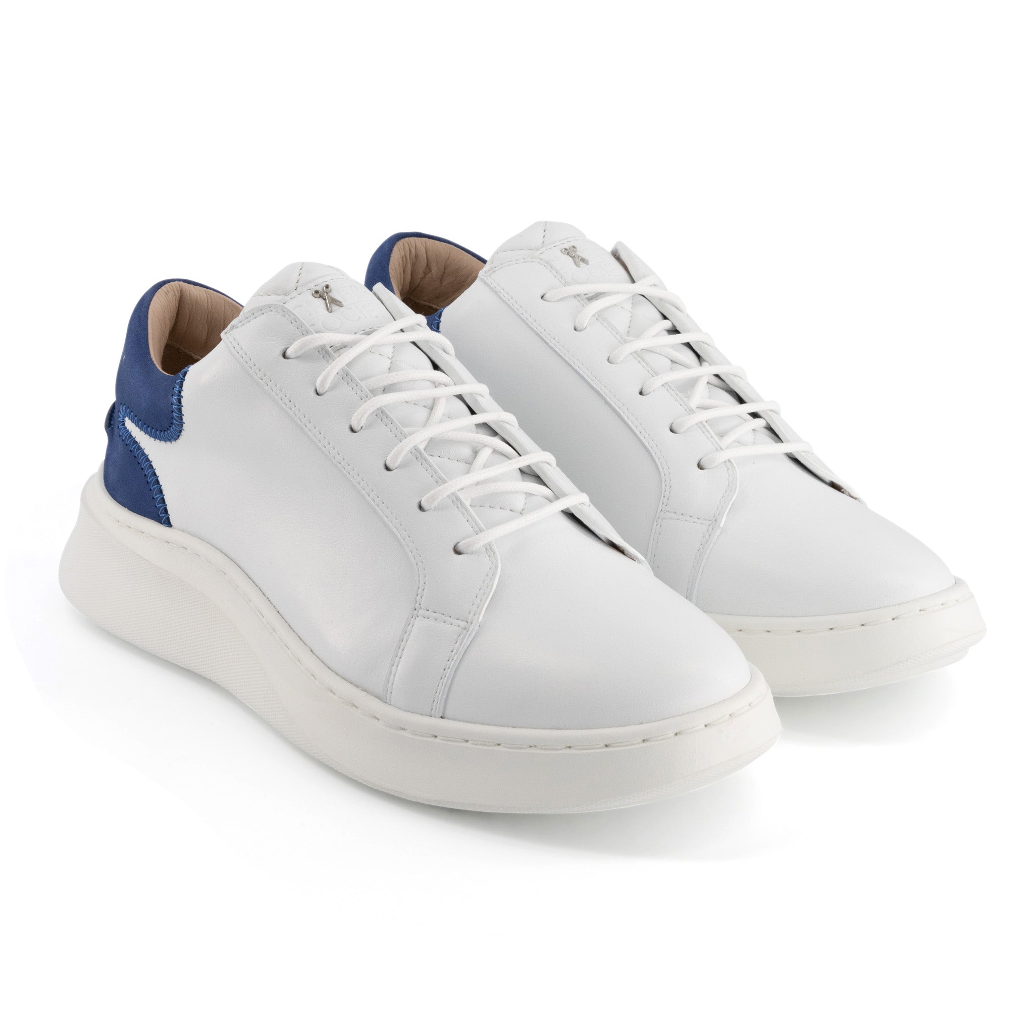 Matteo Low Top Sneaker | White & Royal Blue Full Grain Leather | Made in Italy | Size 39