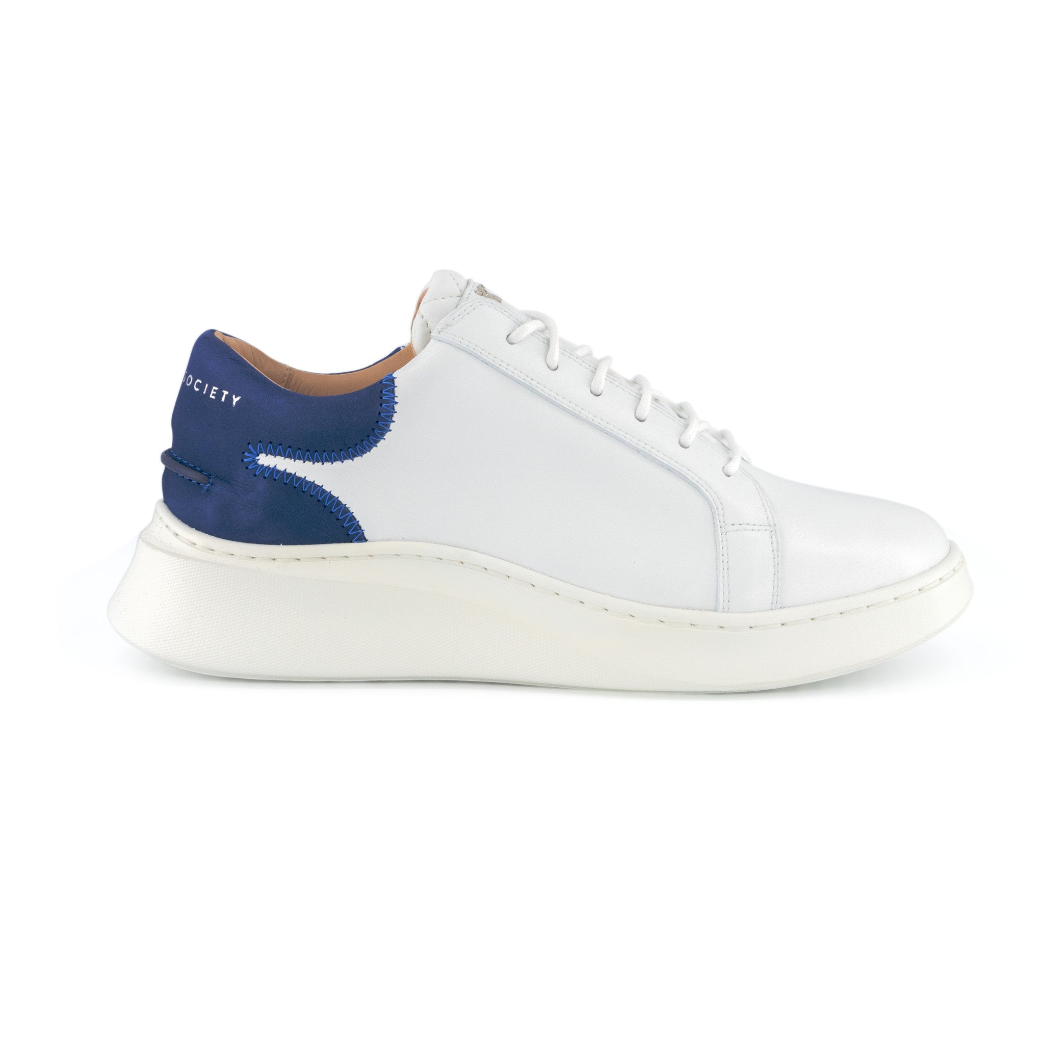 Matteo Low Top Sneaker | White & Royal Blue Full Grain Leather | White Outsole | Made in Italy | size 38 & 39