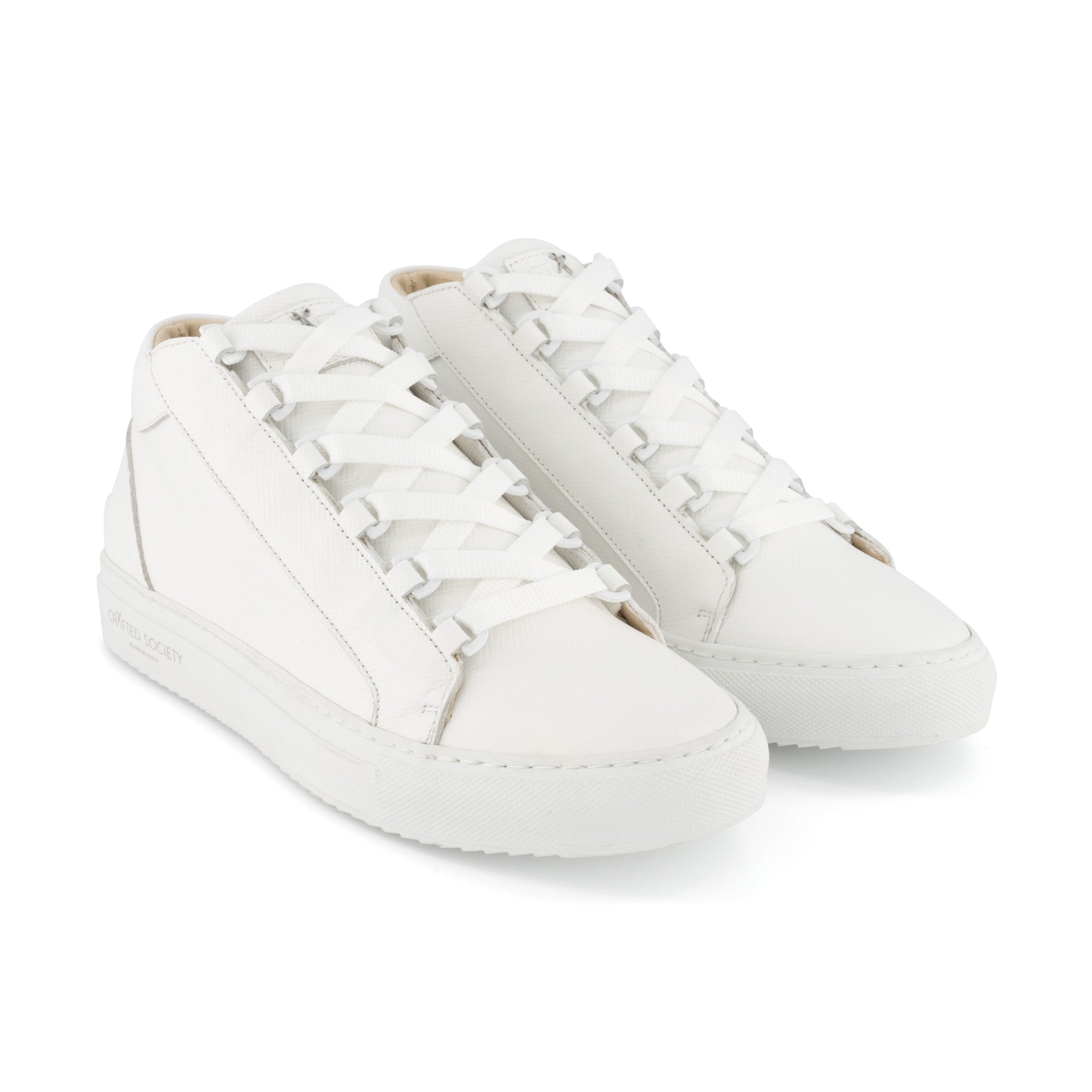 Rico Mid Sneaker | White Saffiano Leather | White Outsole | Made in Italy | Sizes 40, 41