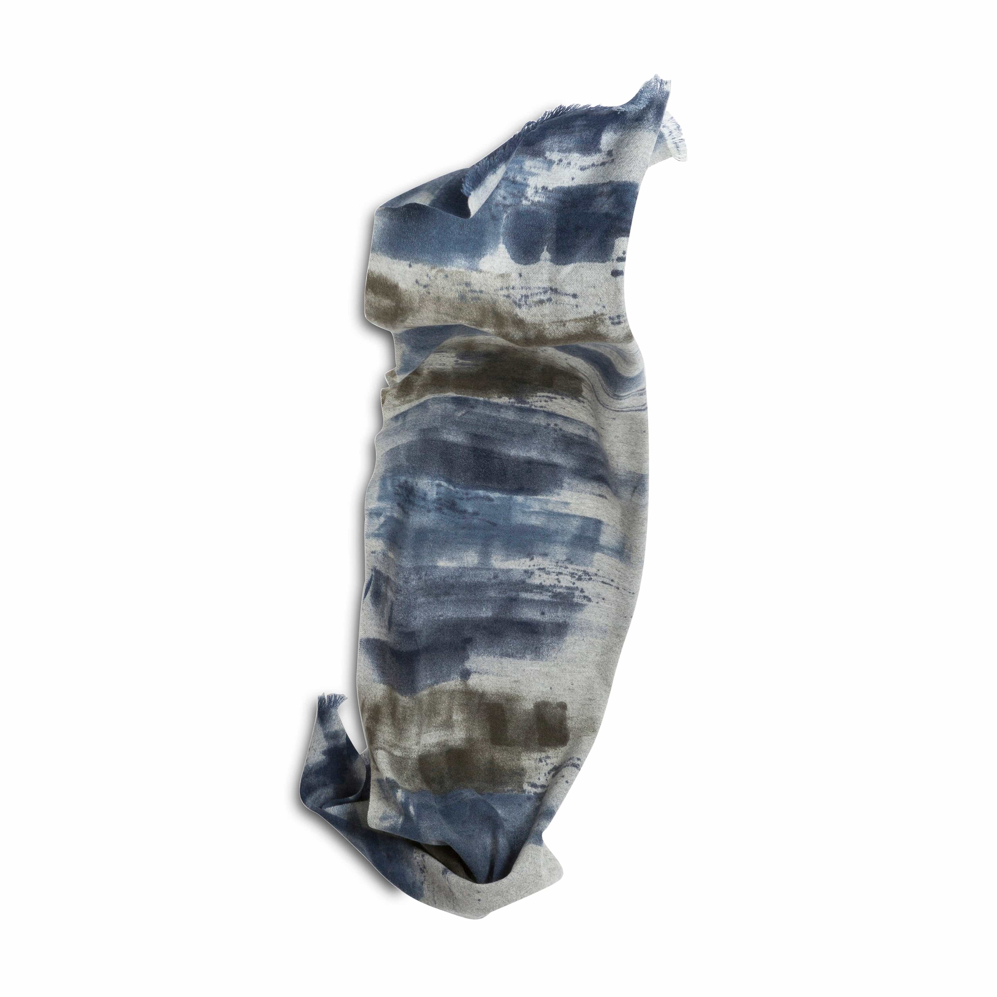 Marco Cashmere Scarf – Handpainted - Grey & Blue - Made in Italy