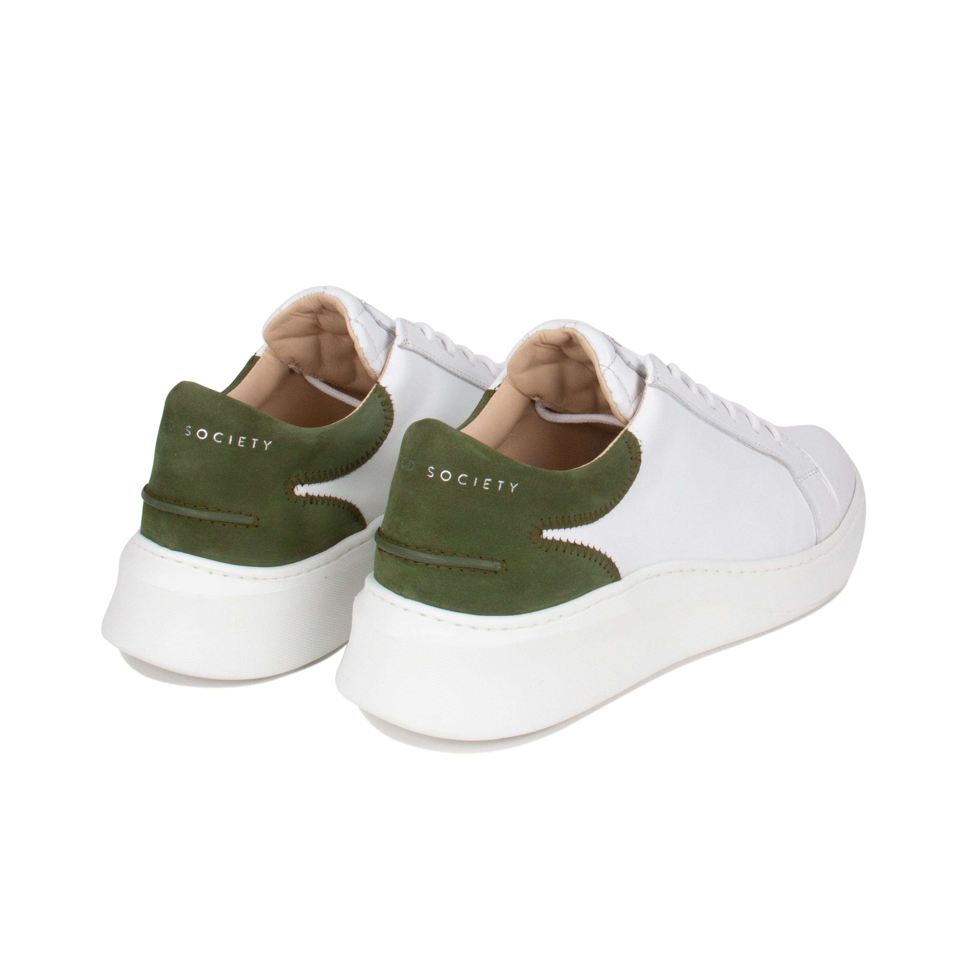Matteo Low Top Sneaker | White & Olive Full Grain Leather | White Outsole | Made in Italy | Size 42