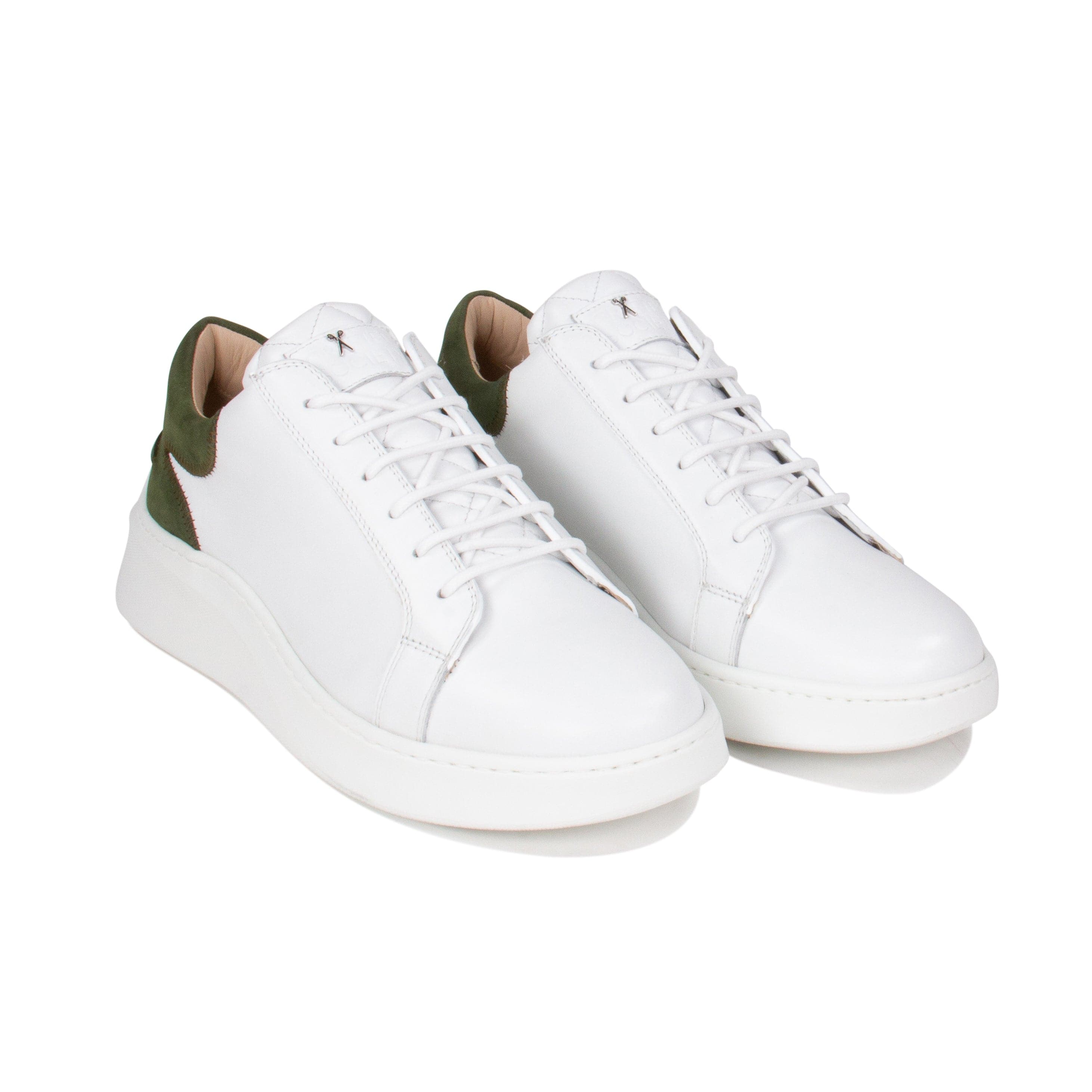 Matteo Low Top Sneaker | White & Olive Full Grain Leather | White Outsole | Made in Italy | Size 42
