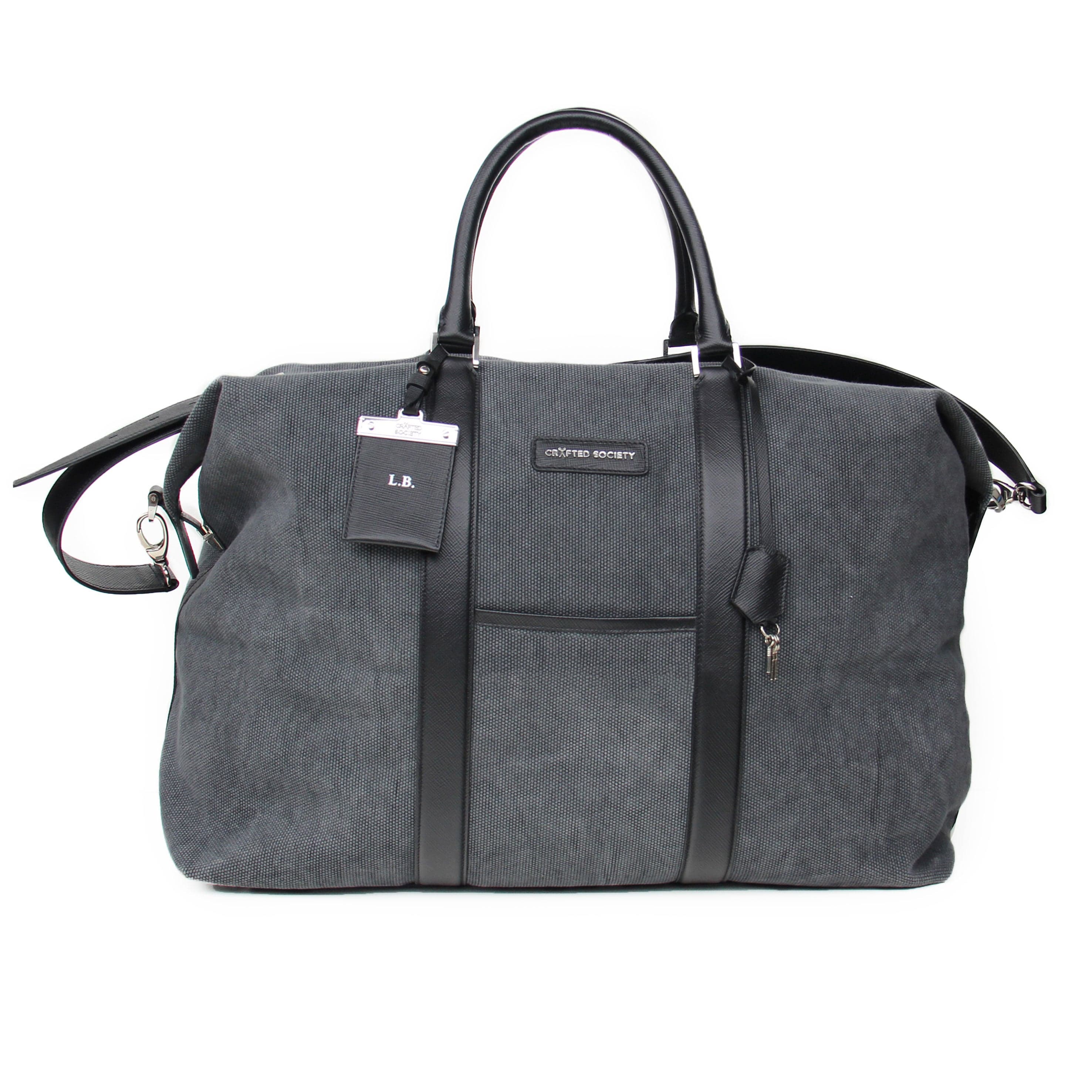 Nando Leather Weekender Bag - Anthracite Canvas & Black Saffiano Leather