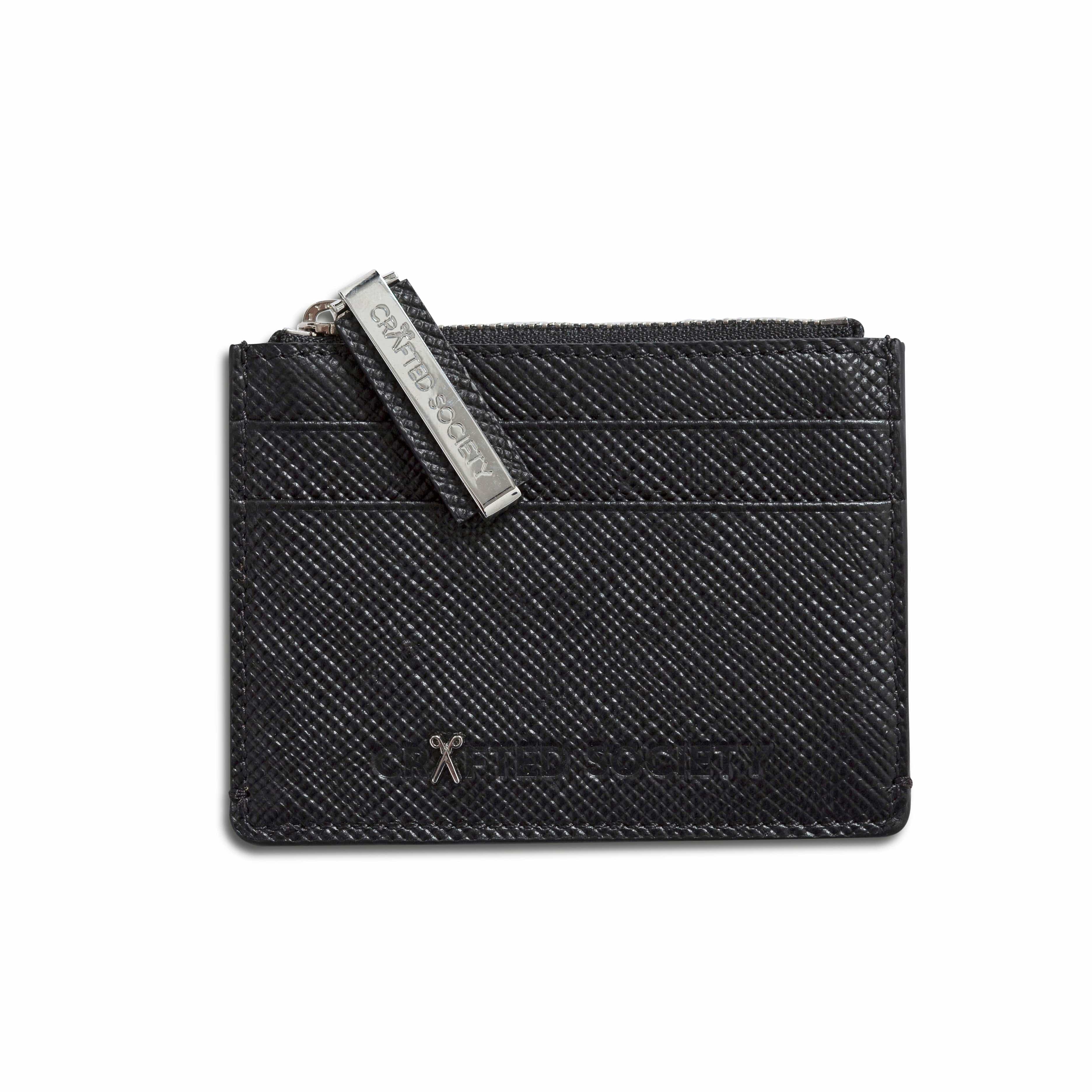 Sauro Leather Card Holder - Black Saffiano Leather