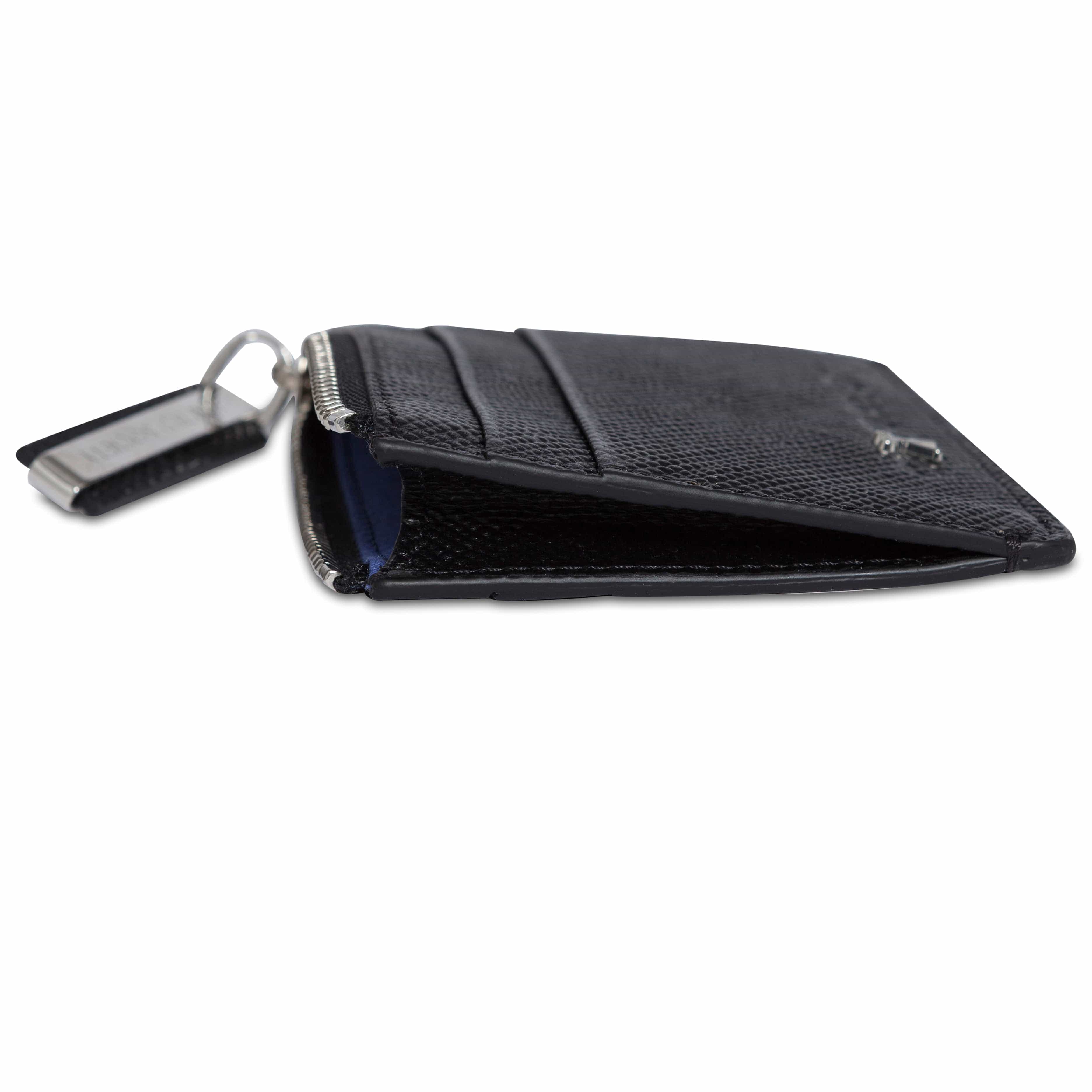 Sauro Leather Card Holder - Black Saffiano Leather -Side Image