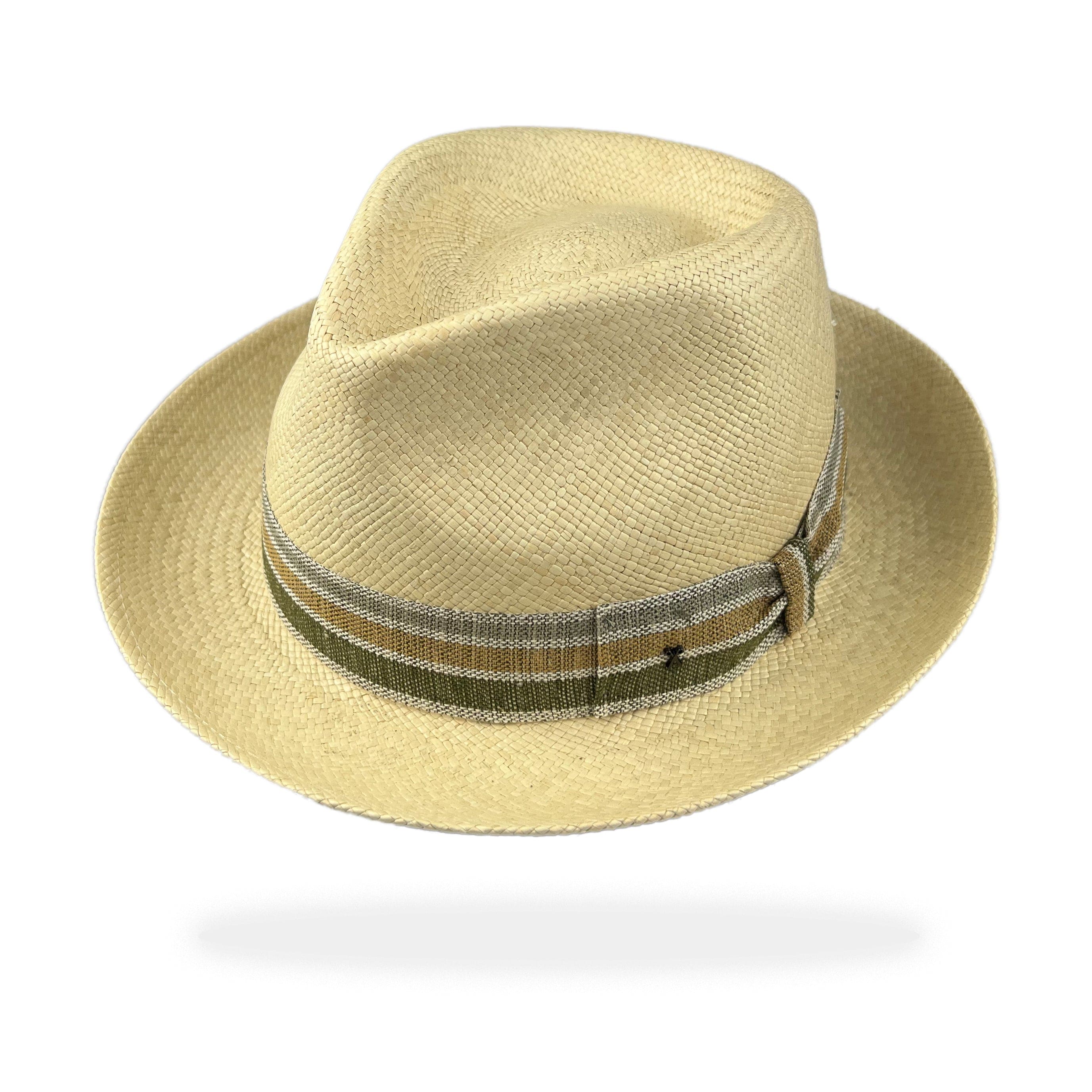Unisex | Trilby Panama Hat | Natural Toquilla | Grey Olive Beige Band | Made in Italy