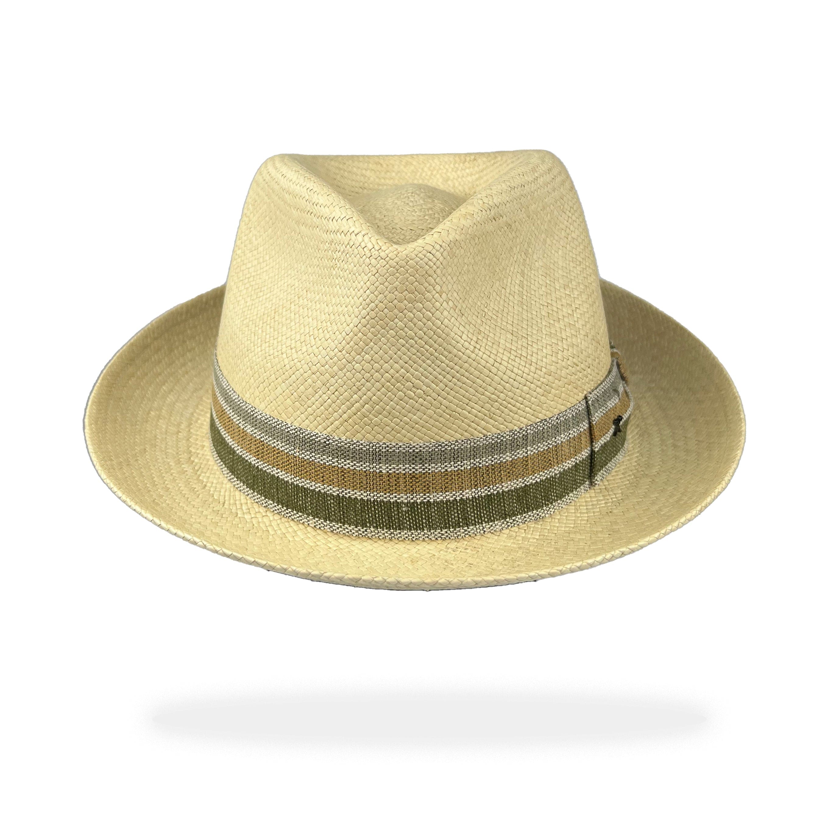 Unisex | Trilby Panama Hat | Natural Toquilla | Grey Olive Beige Band | Made in Italy