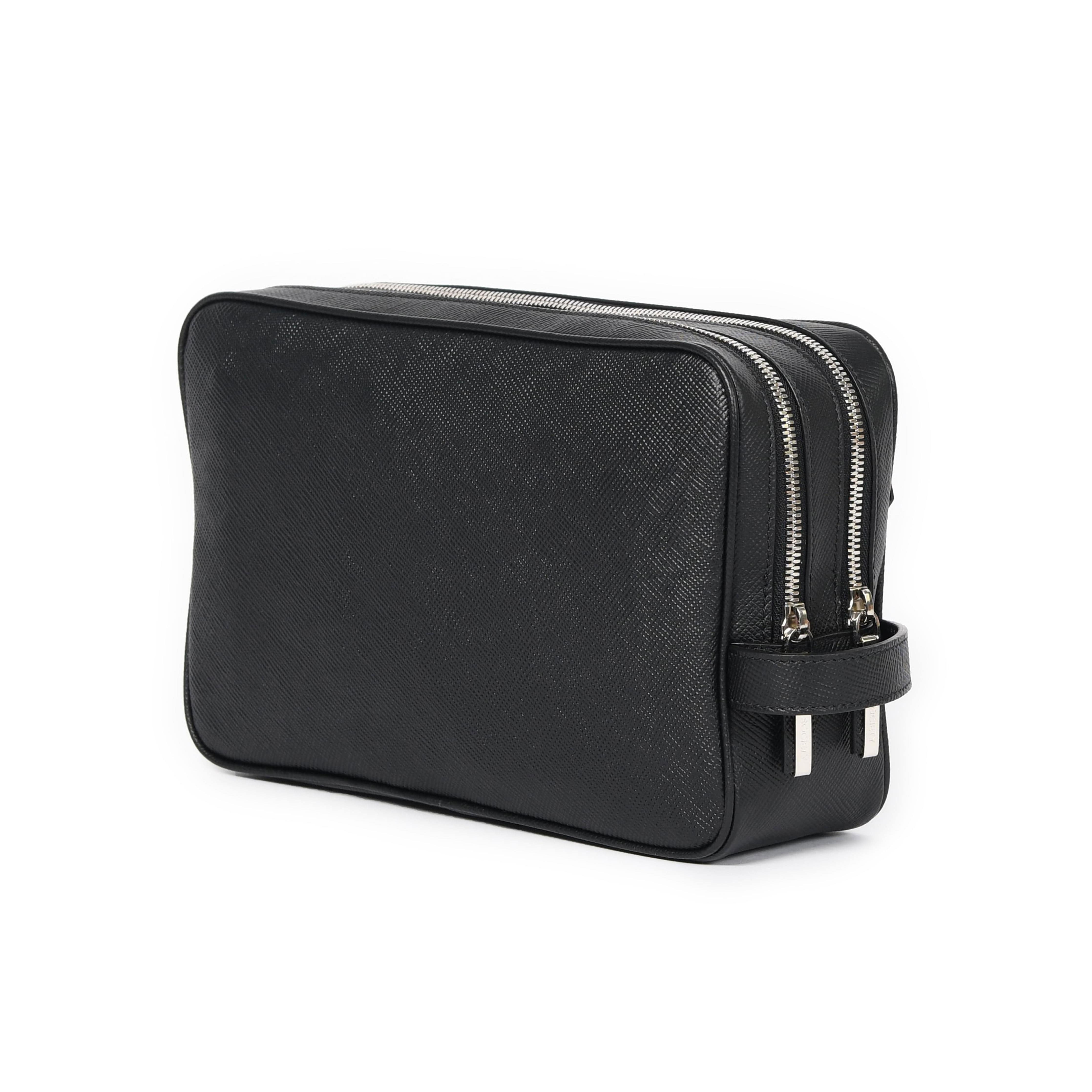 Edy Wash Bag | Black Saffiano Leather | Made in Italy