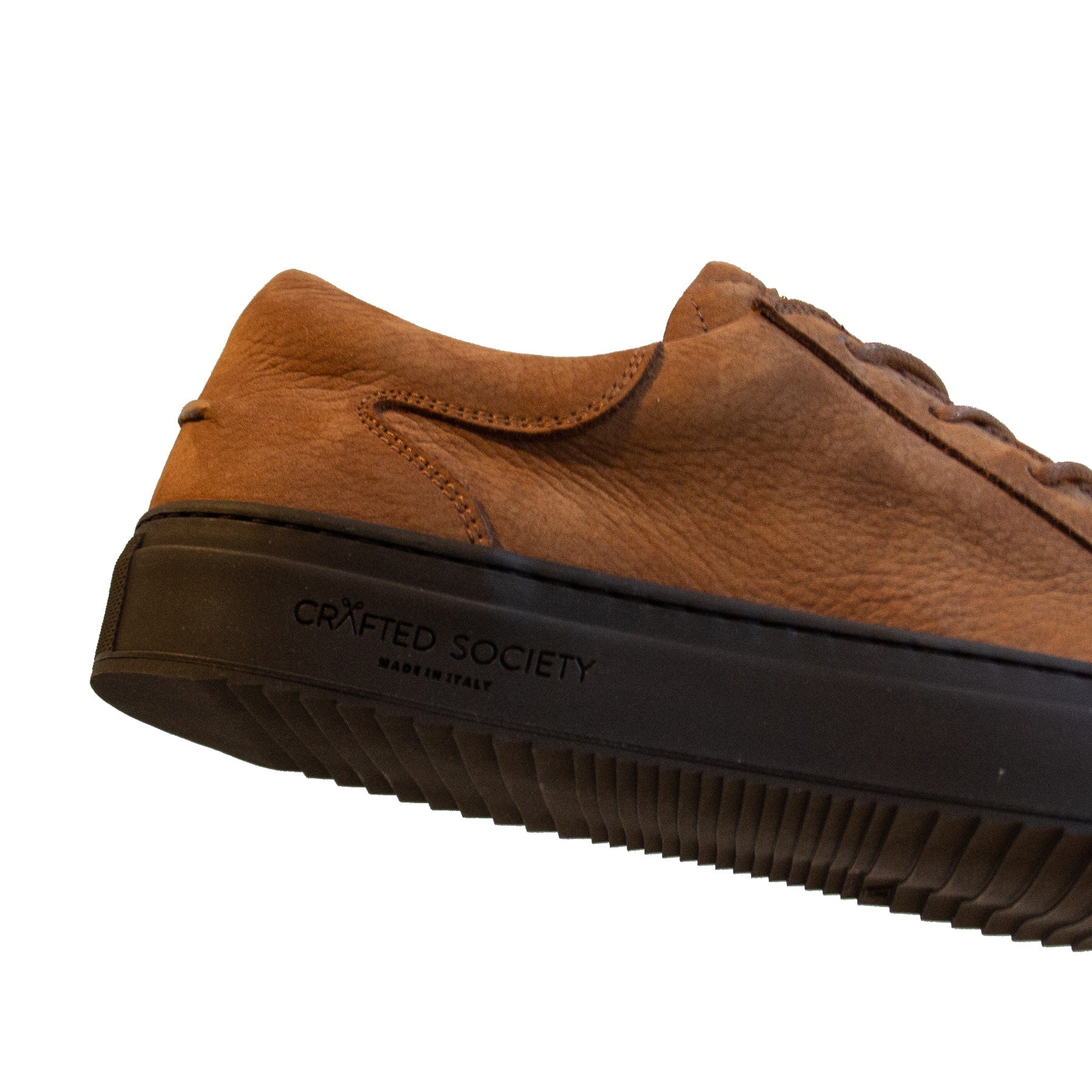 Mario Low Refined Sneaker Cognac Nubuck Chocolate Outsole Sideview Logodetail