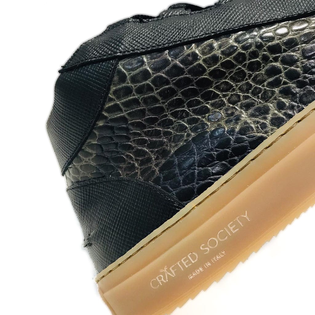 Rico Mid Sneaker Camo Green Saffiano Leather Gum Rubber Outsole Sideview Logodetail